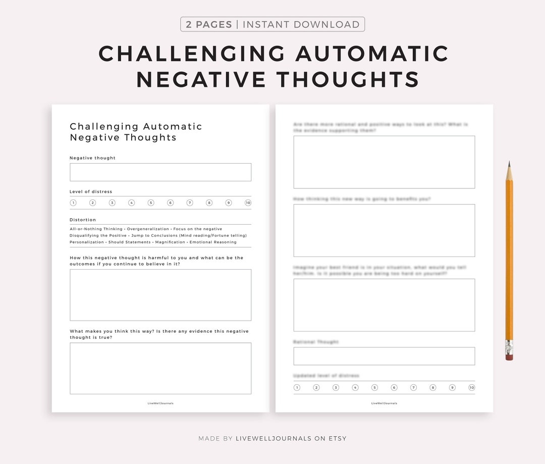 Challenge Automatic Negative Thoughts CBT Worksheets Mental Health Printable Self Help Tool Instant Download PDF Etsy