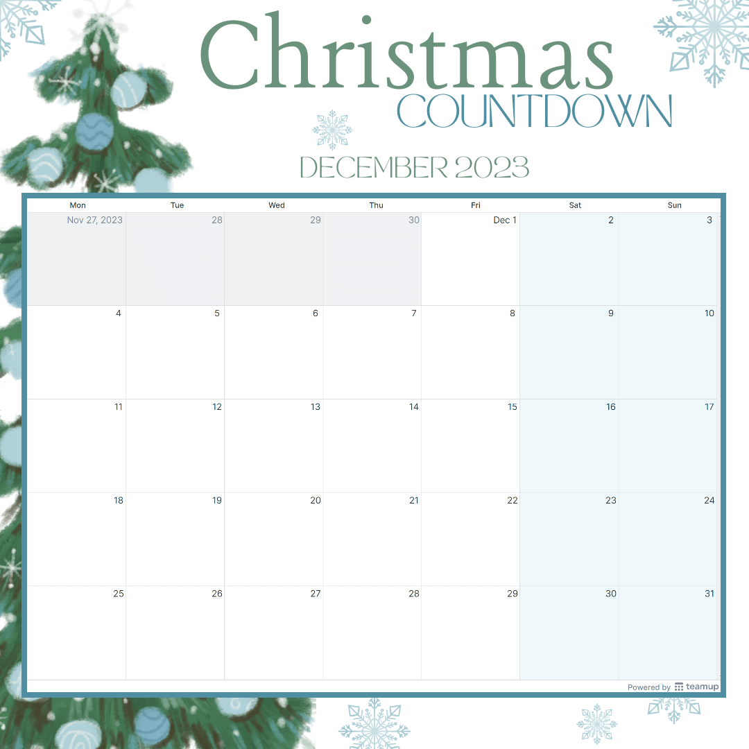 Christmas Countdown Calendar Templates Teamup