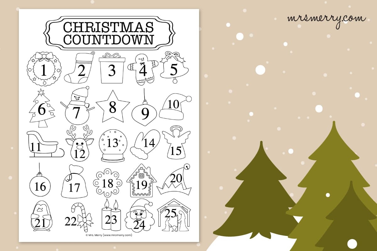 Christmas Countdown Printable Coloring Christmas Calendar Mrs Merry