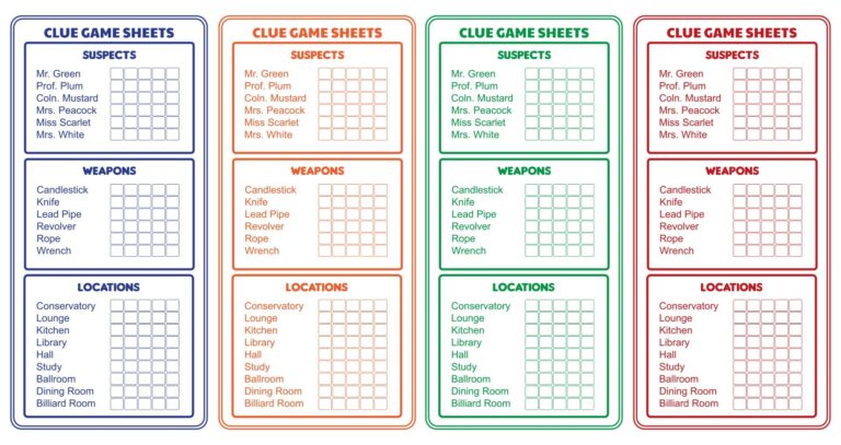Clue Jr Printable Sheets