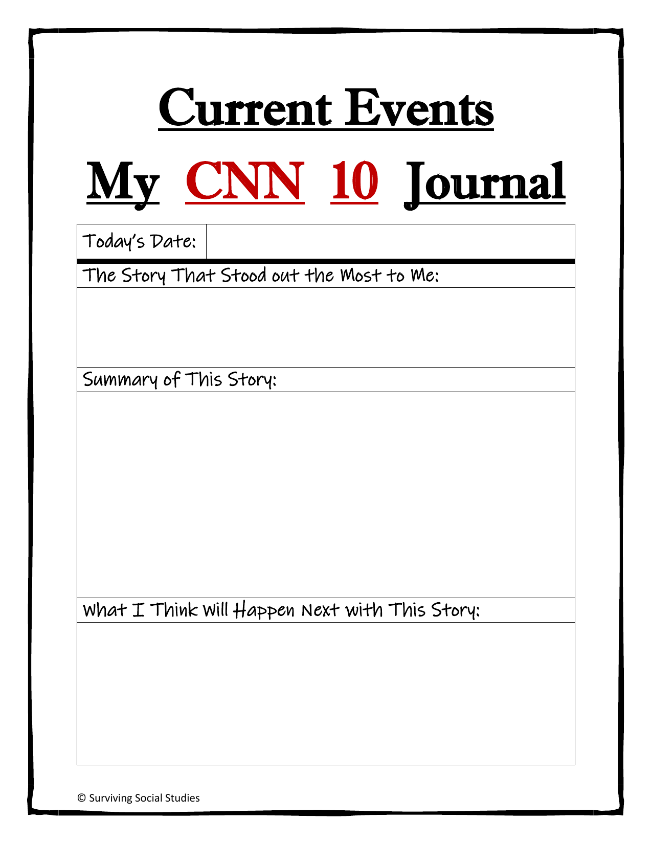 CNN 10 Current Events Journal Worksheet CNN 10 Current Events Journal Worksheet