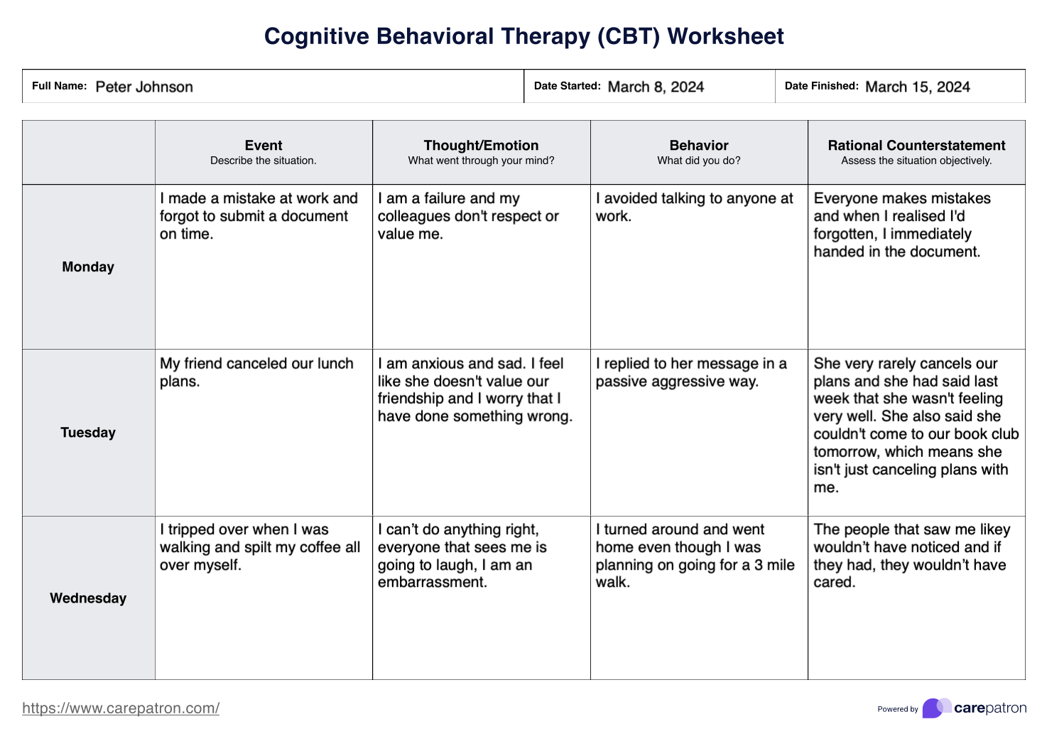 Cognitive Behavioral Therapy Worksheet Template Example Free Worksheets Library