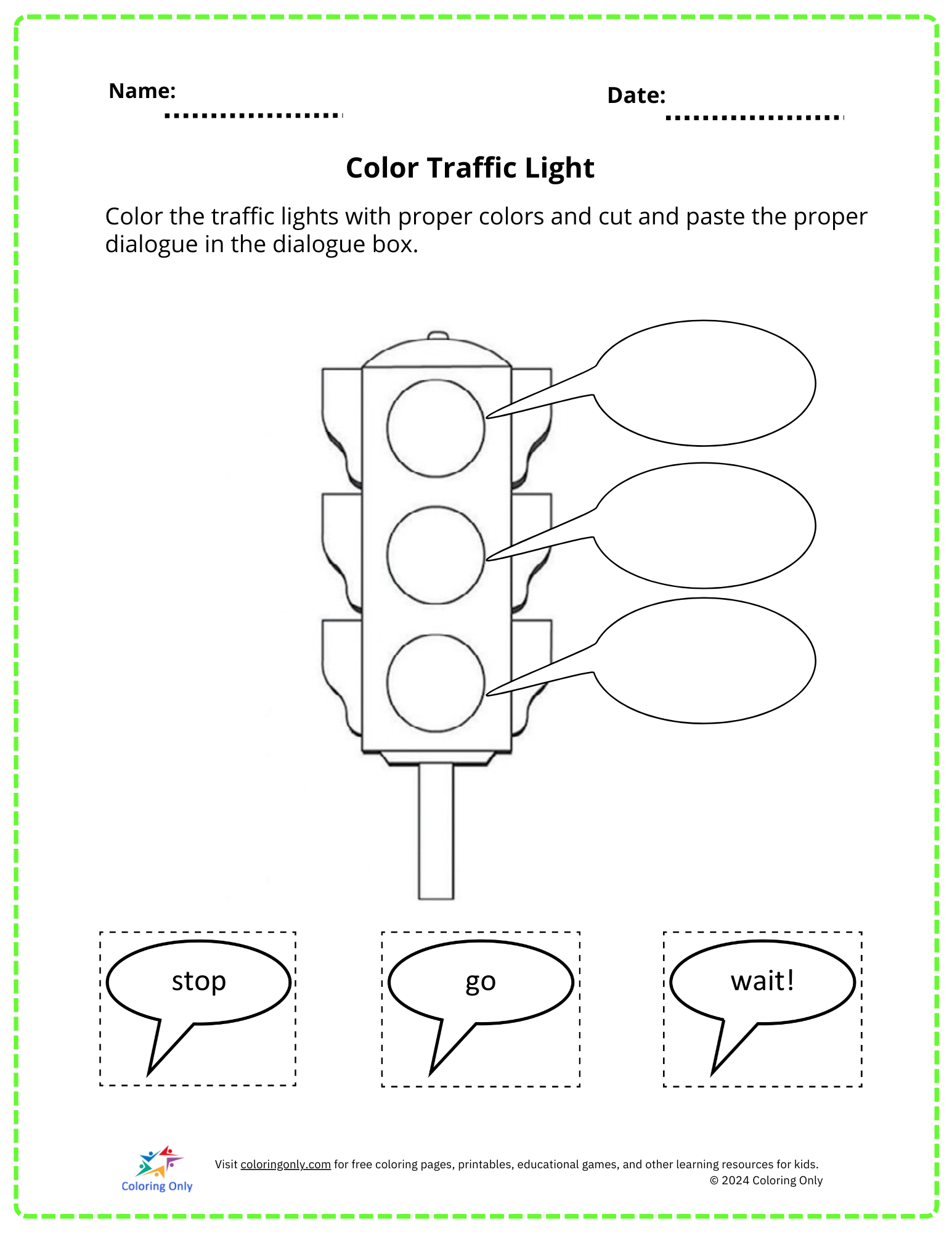 Color Traffic Light Free Printable Worksheet Color Traffic Light Free Printable Worksheet