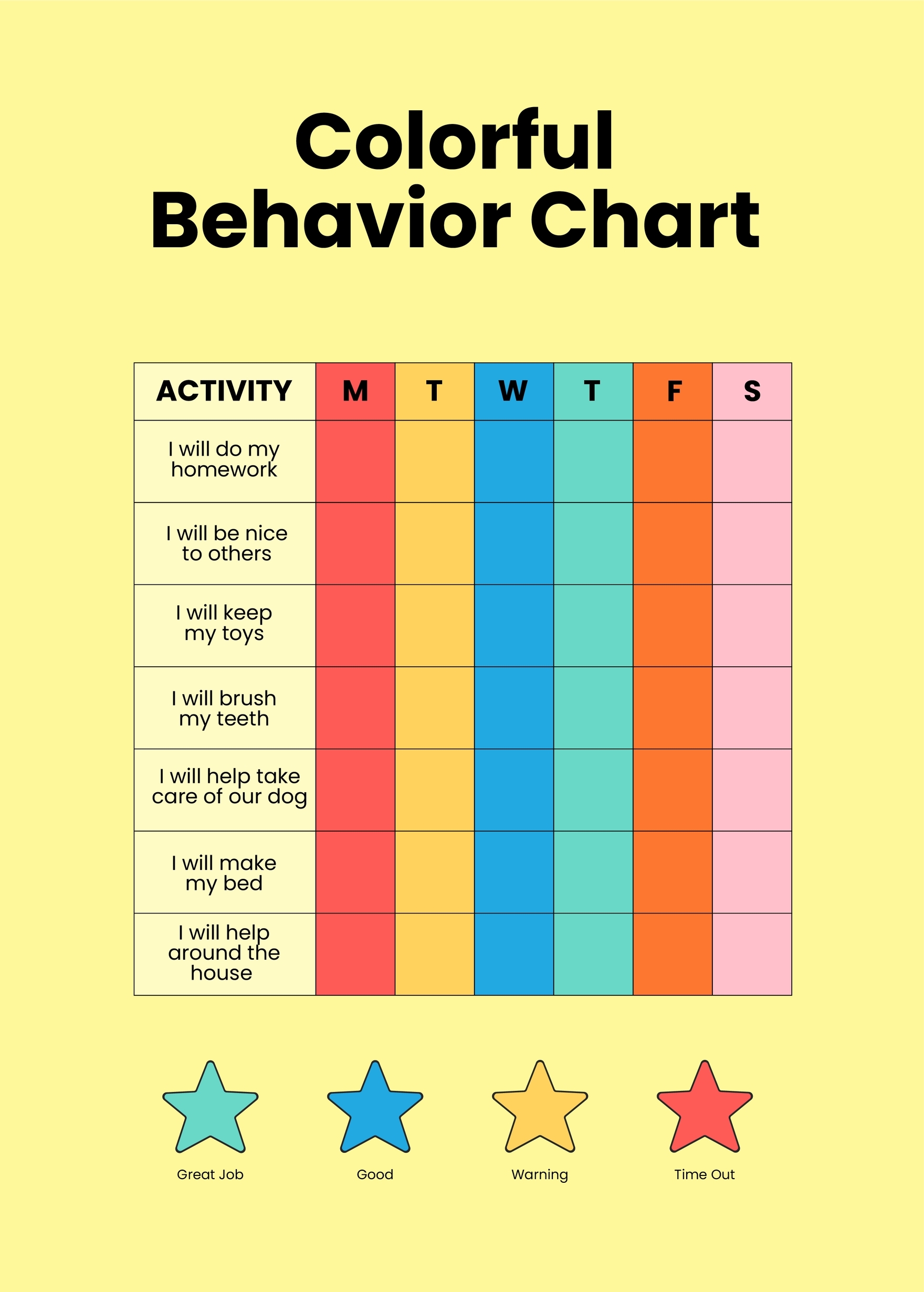 Colorful Behavior Chart In PSD Illustrator PDF Word Download Template