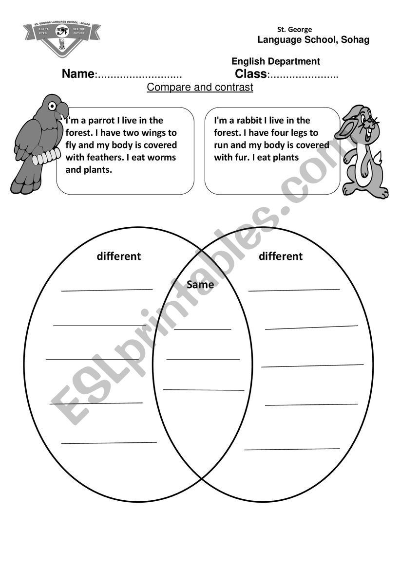 Compare And Contrast ESL Worksheet By Esther2008 Compare And Contrast ESL Worksheet By Esther2008