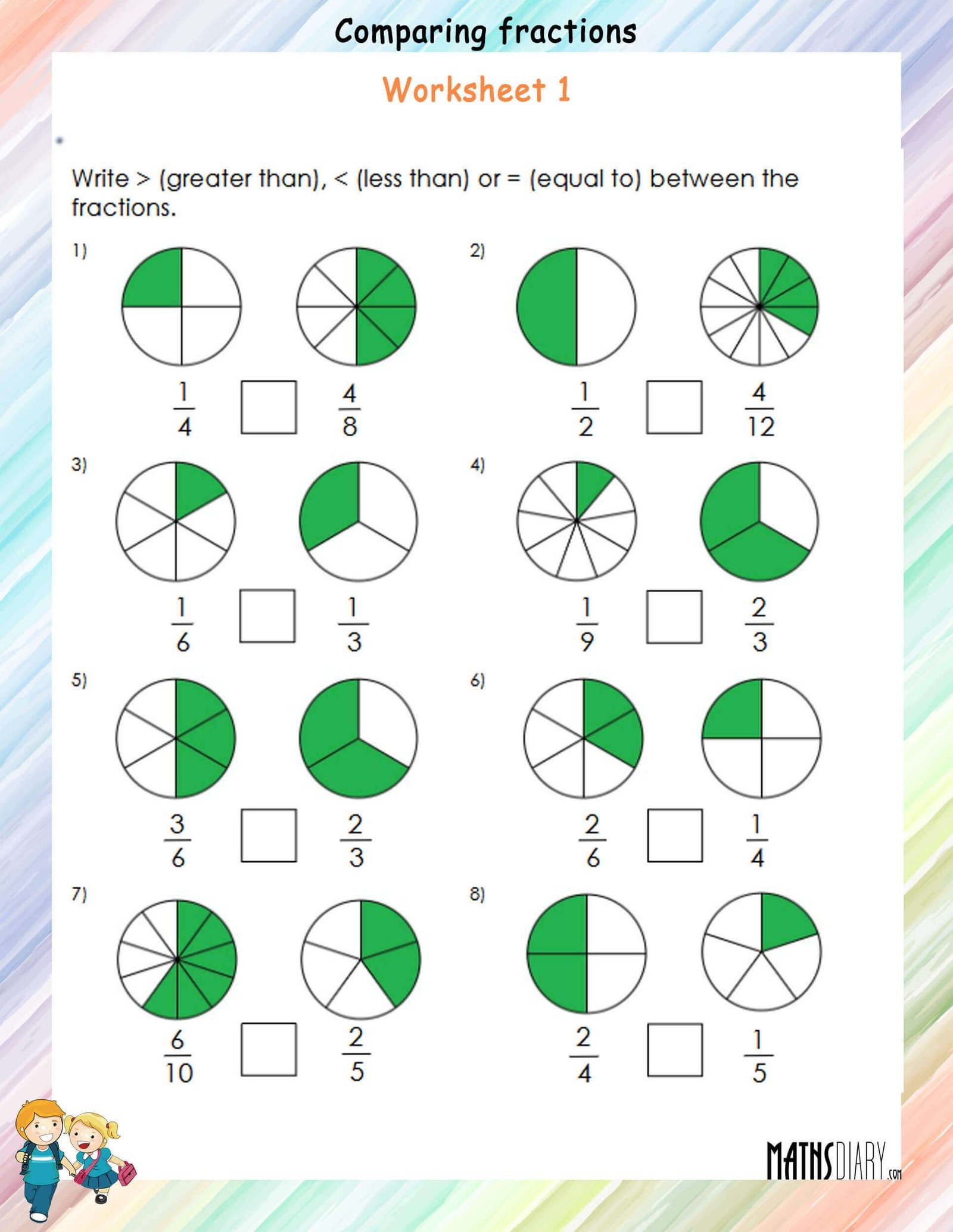 Comparing Fractions Using Pie Charts Worksheets Math Worksheets MathsDiary