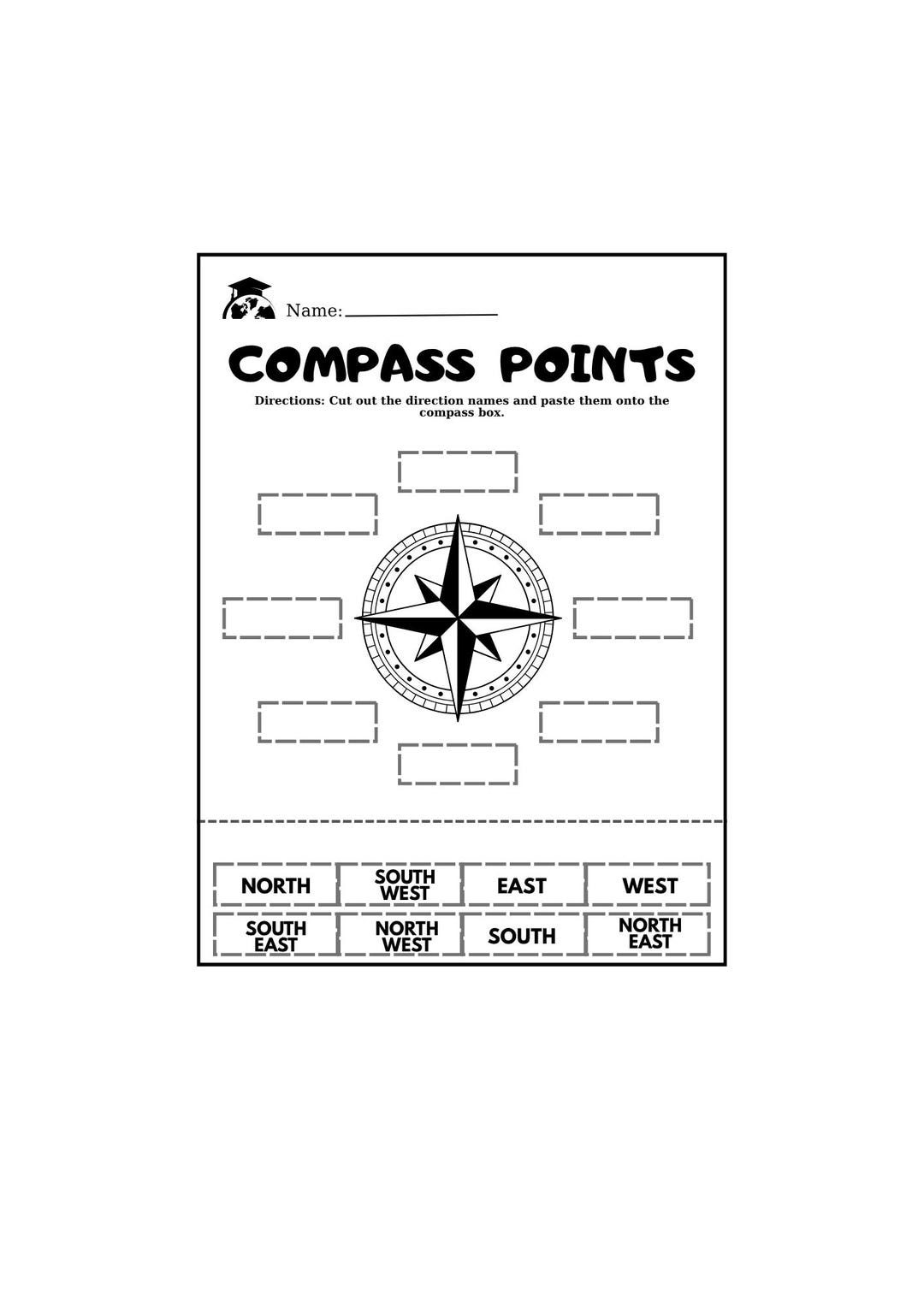 Compass Directions Cut And Paste Worksheet Cardinal And Intermediate Directions Activity Printable Geography Worksheet For Kids Etsy