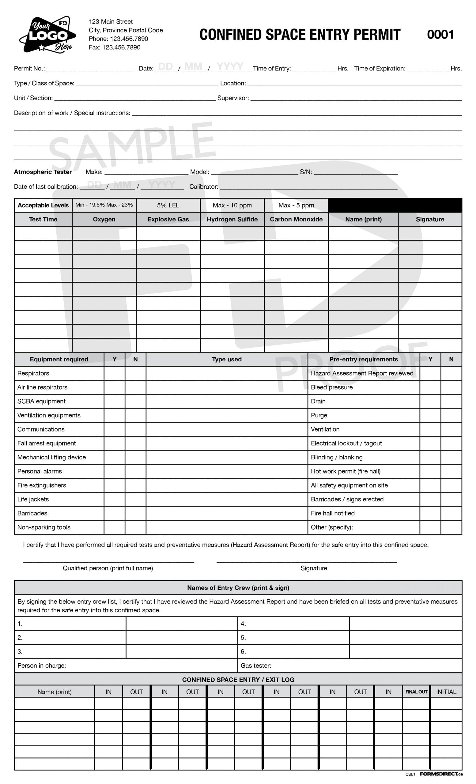 Confined Space Entry CSE1 Custom Form Template Forms Direct Confined Space Entry CSE1 Custom Form Template Forms Direct