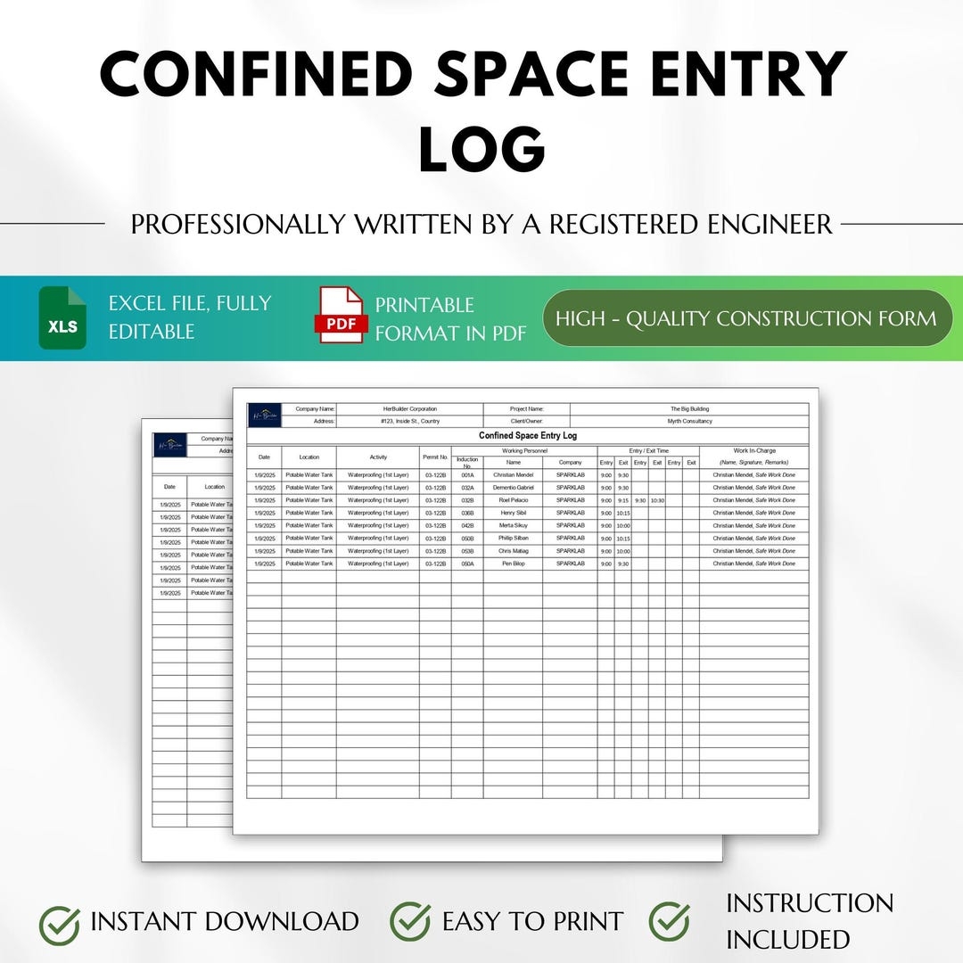 Confined Space Entry Log Confine Space Entry Register Log in And Out For Confined Space Workers Safety Logs Working Logs Site Log Etsy Confined Space Entry Log Confine Space Entry Register Log in And Out For Confined Space Workers Safety Logs Working Logs Site Log Etsy