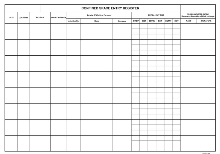 Confined Space Entry Log Construction Files