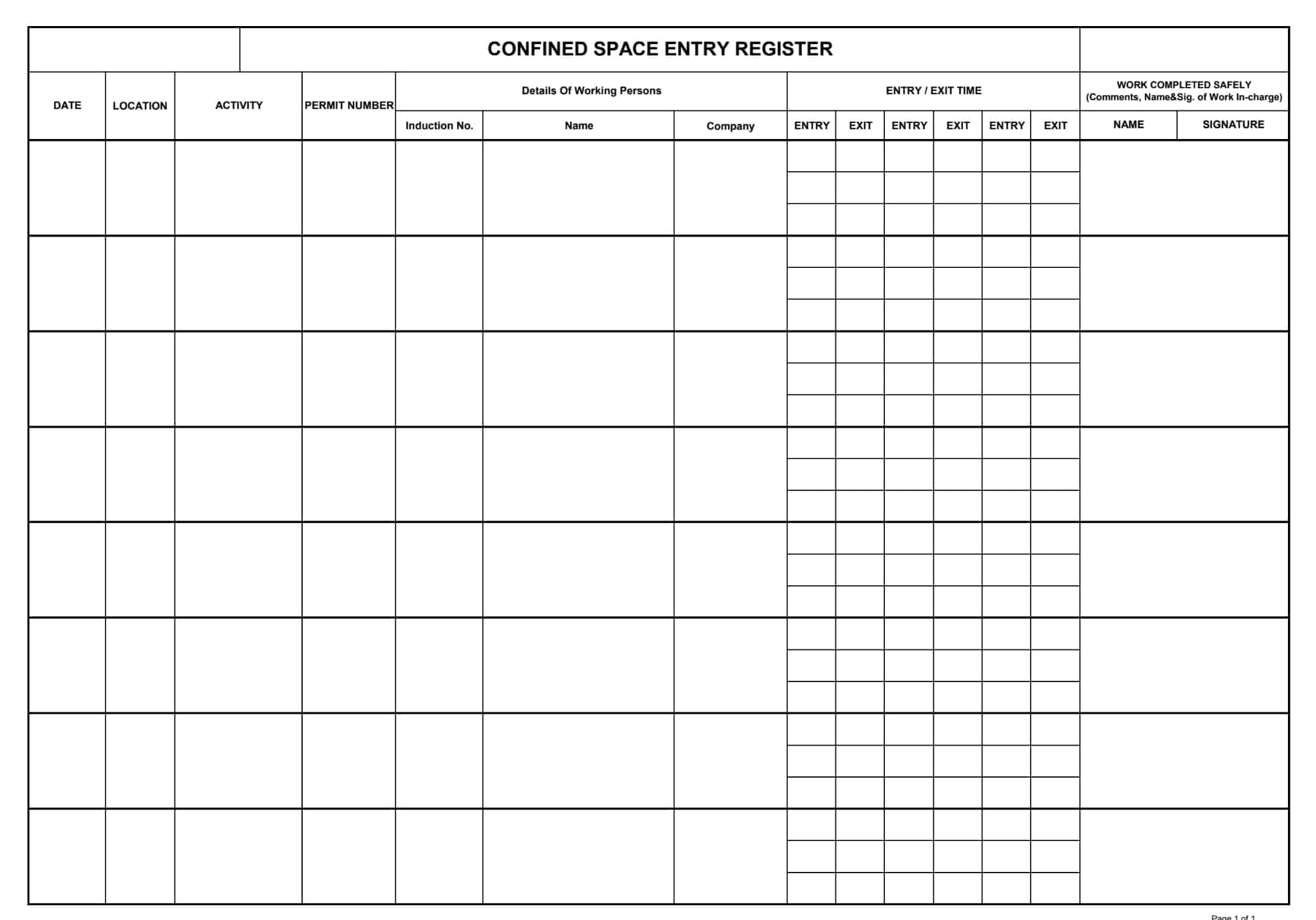 Confined Space Entry Log Construction Files Confined Space Entry Log Construction Files