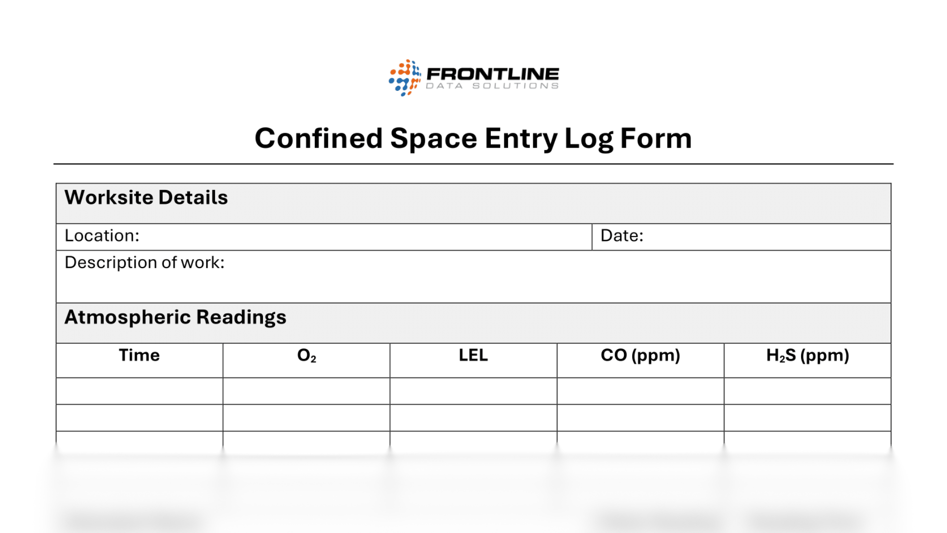 Confined Space Entry Log Form Frontline Data Solutions Confined Space Entry Log Form Frontline Data Solutions
