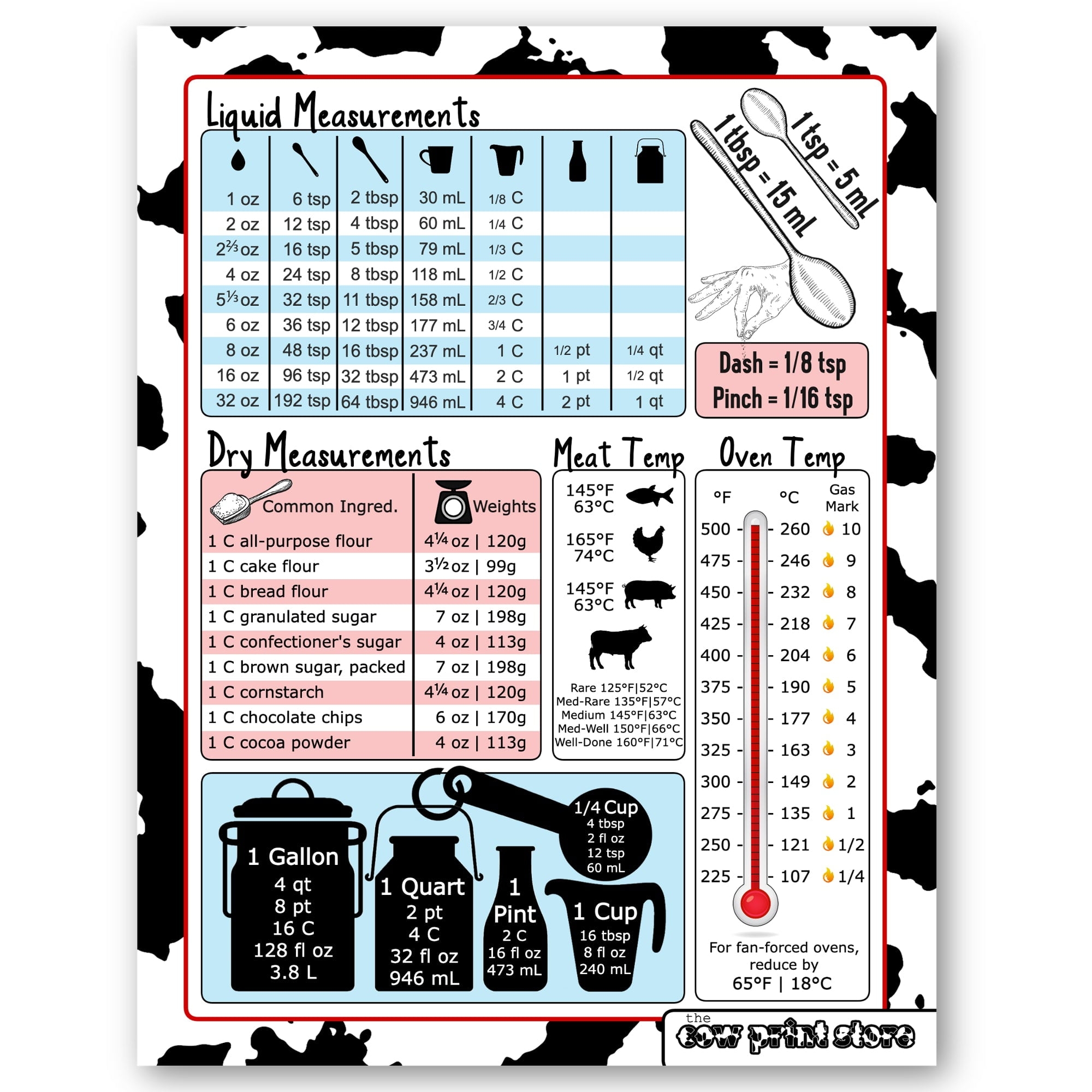 Cow Print Kitchen Conversion Chart Magnet Imperial U0026 Metric To Cow Print Kitchen Conversion Chart Magnet Imperial U0026 Metric To