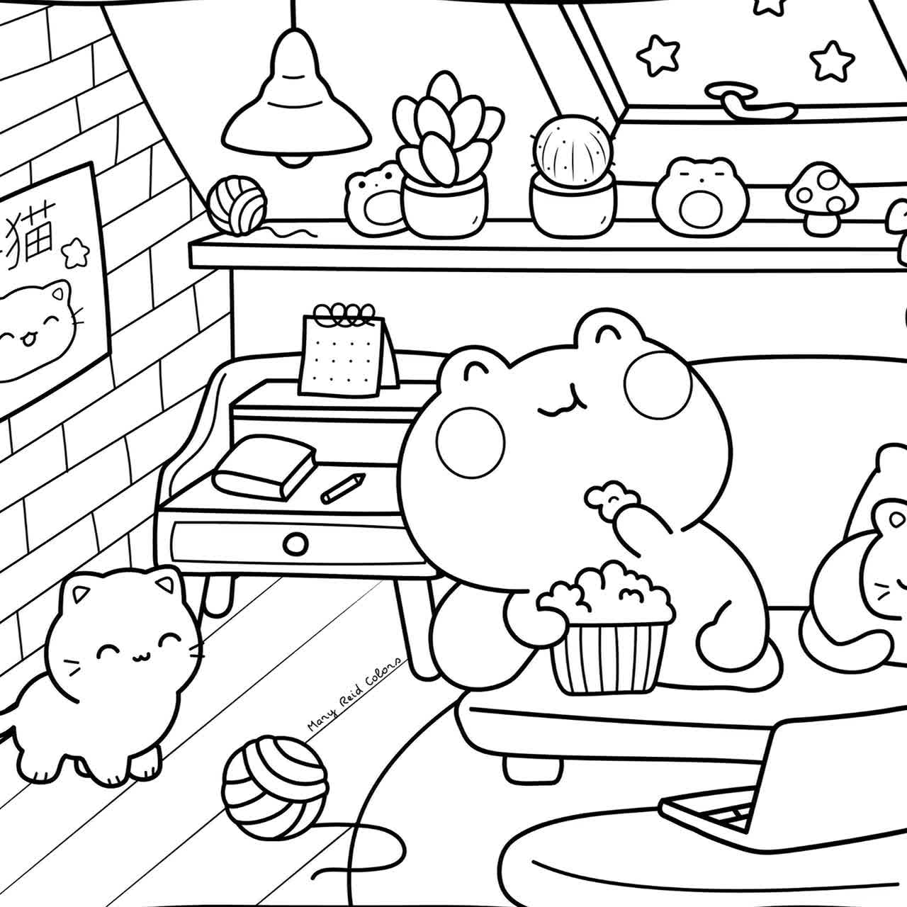 Cozy Coloring Book Japanese Kawaii Printable Pages PDF Download Etsy