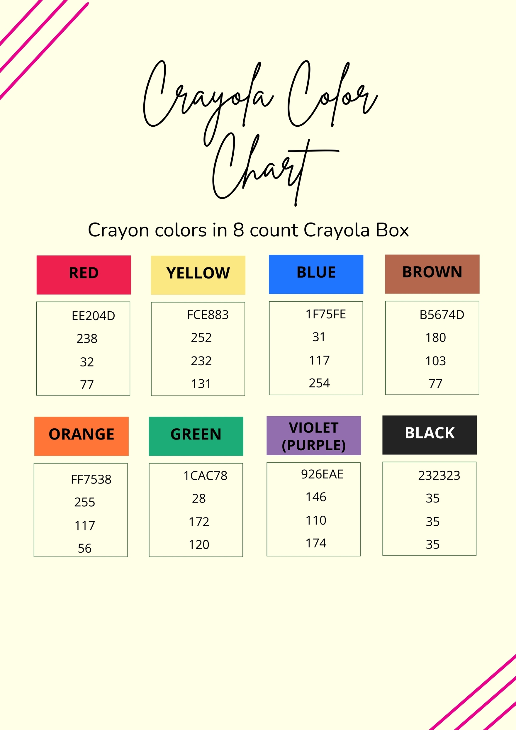 Crayola Color Chart In Illustrator PDF Download Template