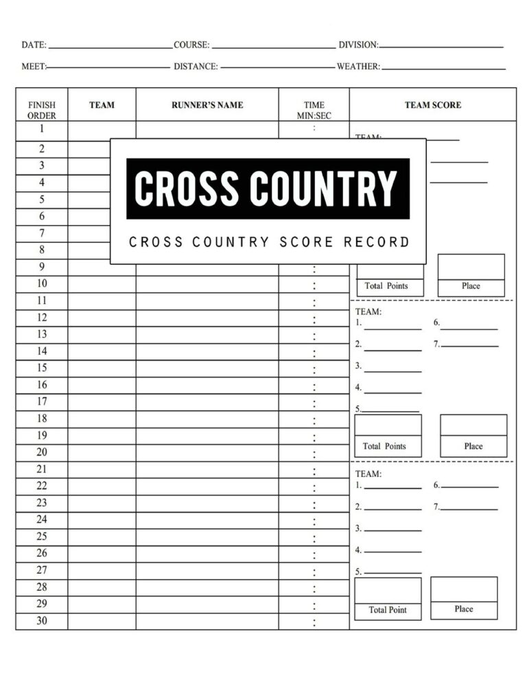 Cross Country Score Record Cross Country Score Record Keeper Book Cross Country Score Card Scorecards Up To 30 Runners Scores For Three Teams 