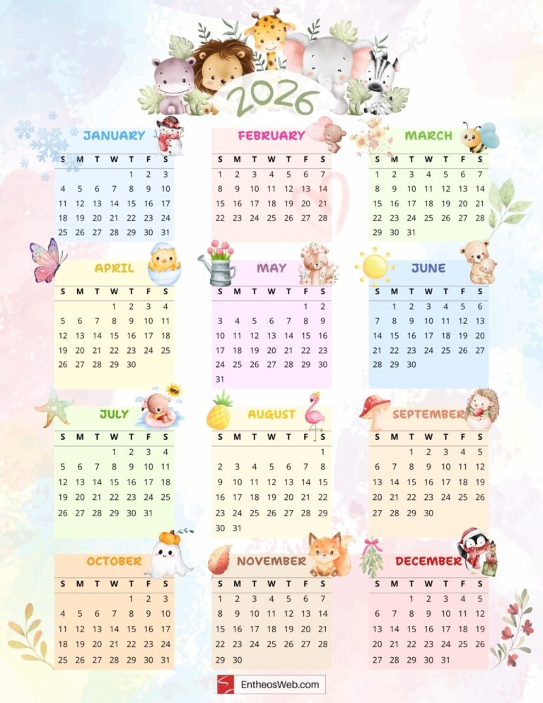 Cute 2026 Free Printable Calendar EntheosWeb