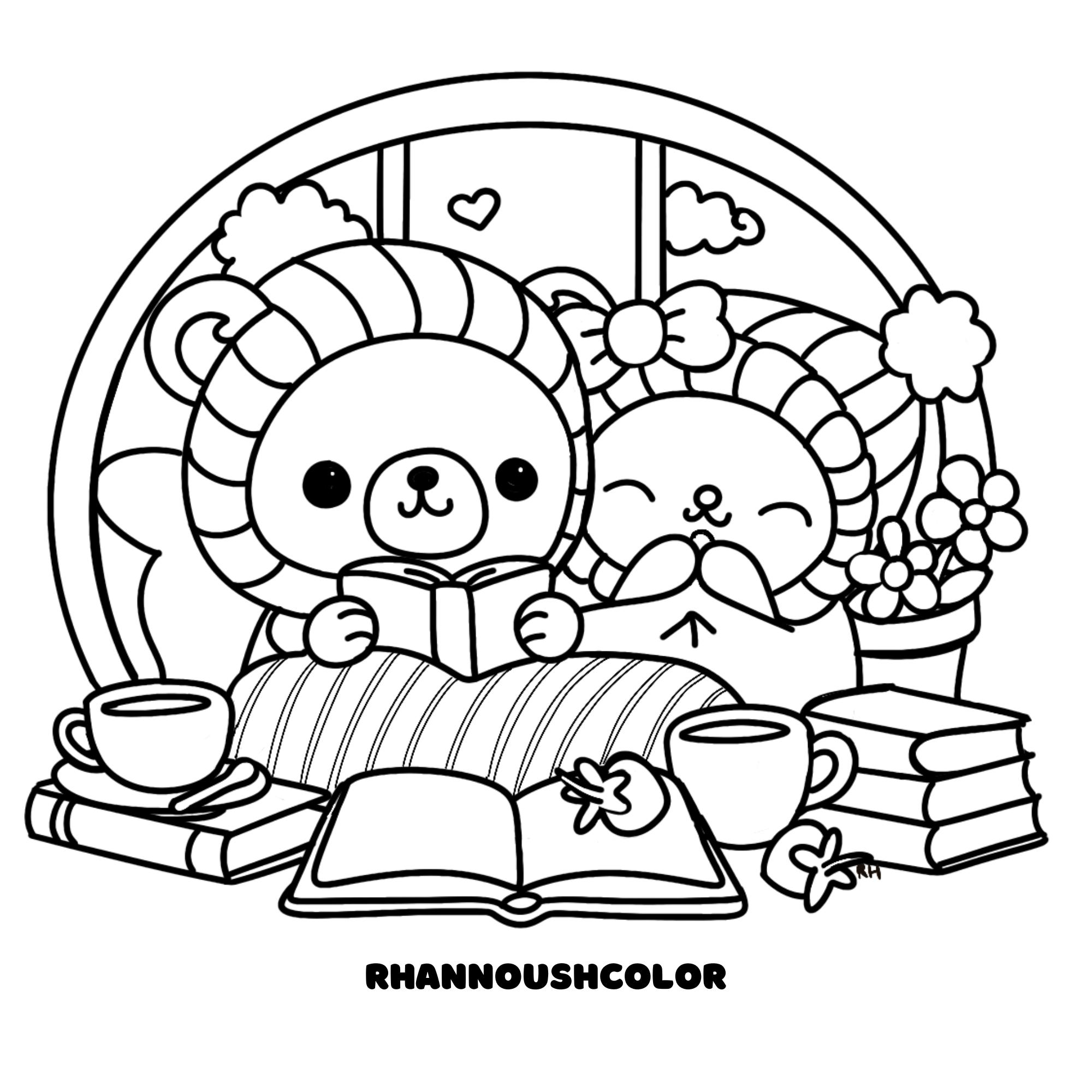 Cute And Cozy Friends Coloring Pages Printable Instant Download Animal Kawaii Themed Etsy Denmark
