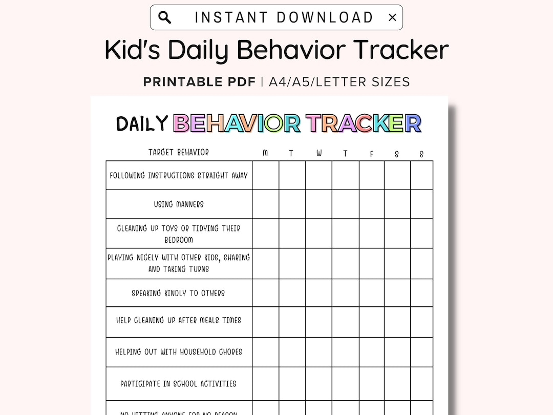Daily Behavior Chart For Kids Printable Good Behavior Tracking Children Behavior Chart Home Classroom Kid s Chore Checklist A4 A5 PDF Etsy