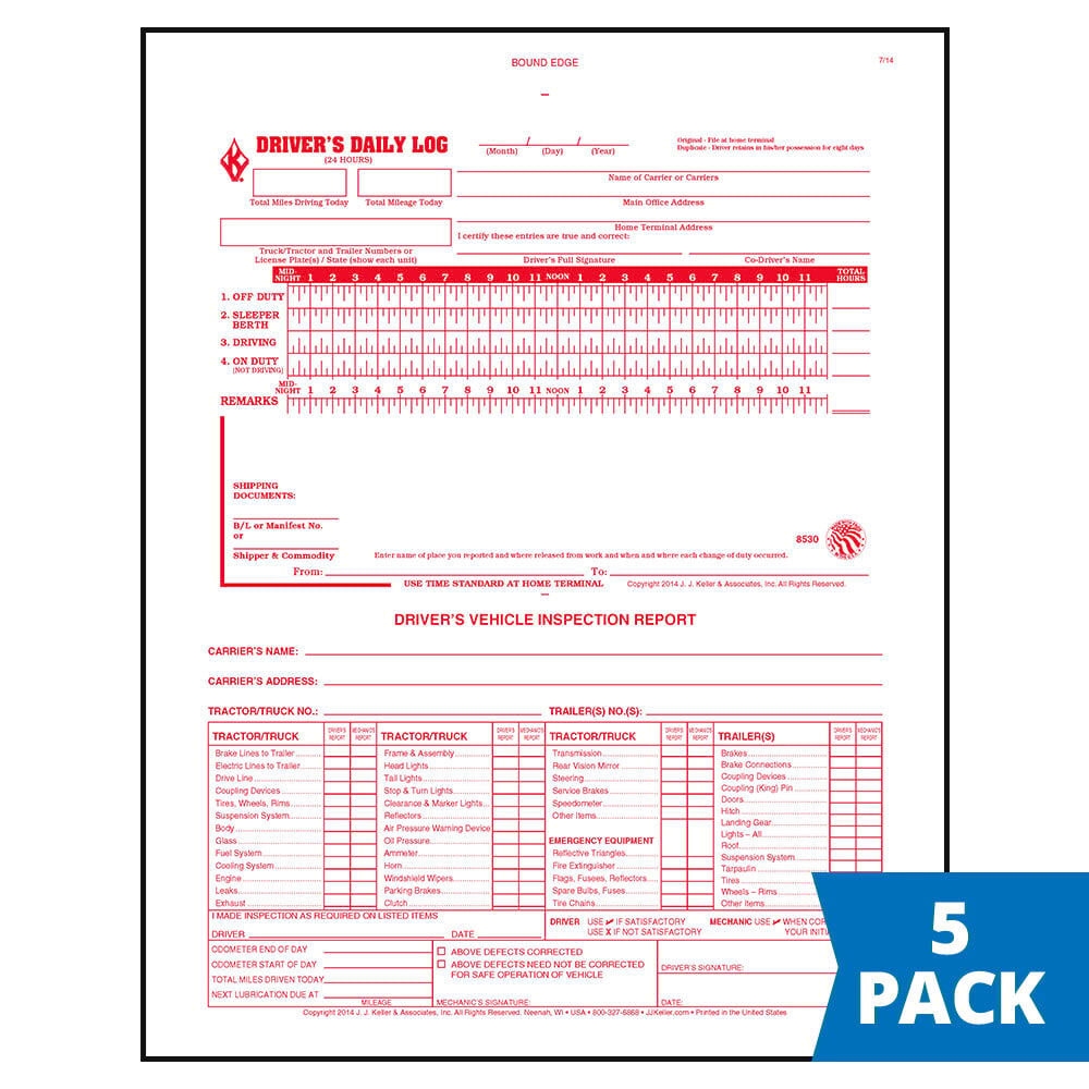 Daily Log Book 5 Pack 155 Forms For Truckers 2 In 1 With Detailed DVIR 2 Ply Carbonless 8 5 X 11 Walmart