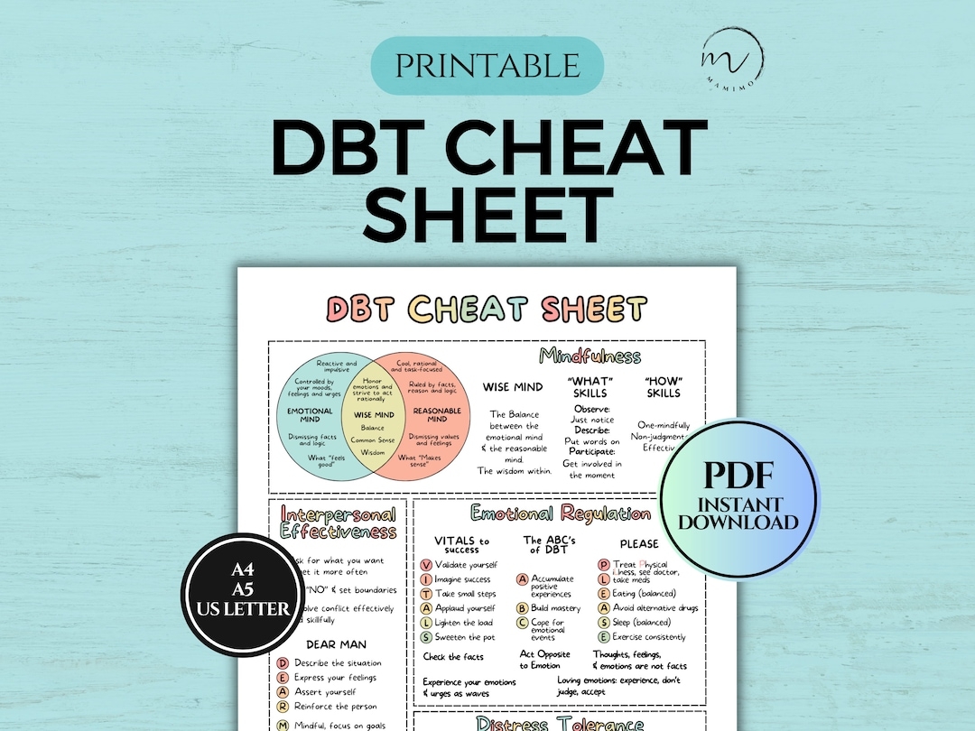 DBT Cheat Sheet DBT Skills Therapy Worksheet Therapy Office Decor Therapy Resources Coping Skills BPD Printable Pdf Etsy