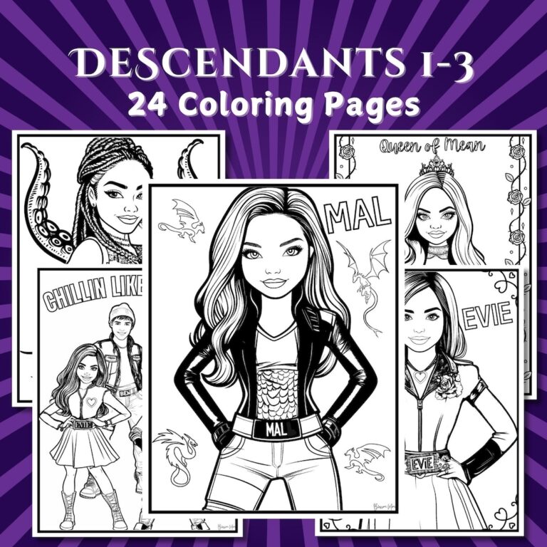 Descendants Coloring Pages Instant Download PDF Printable Descendants Birthday Color Sheets Kids Party Activity Etsy Israel