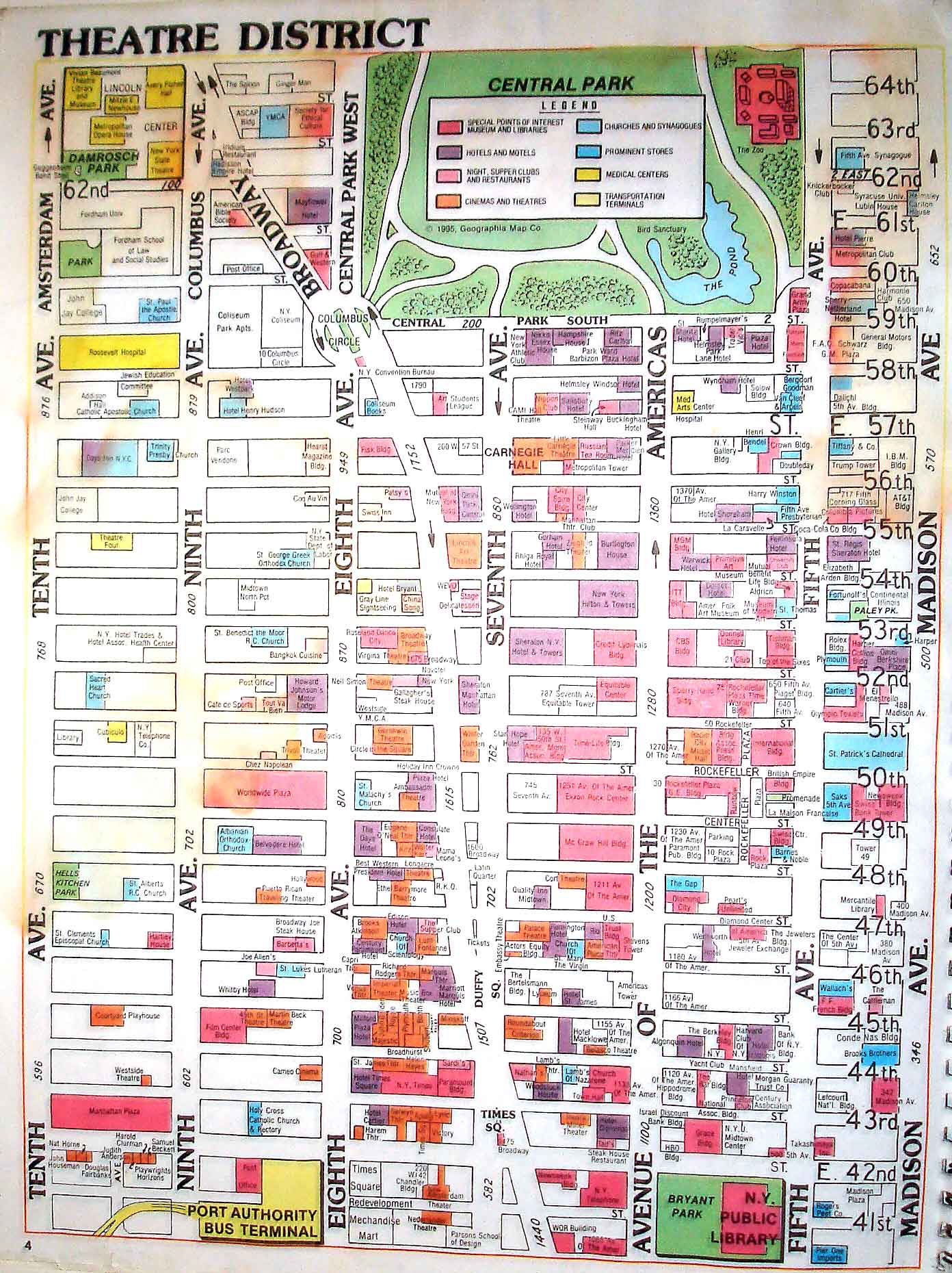 Detailed Theatre District Map Of Manhattan Manhattan Detailed Theatre District Map Vidiani Maps Of All Countries In One Place