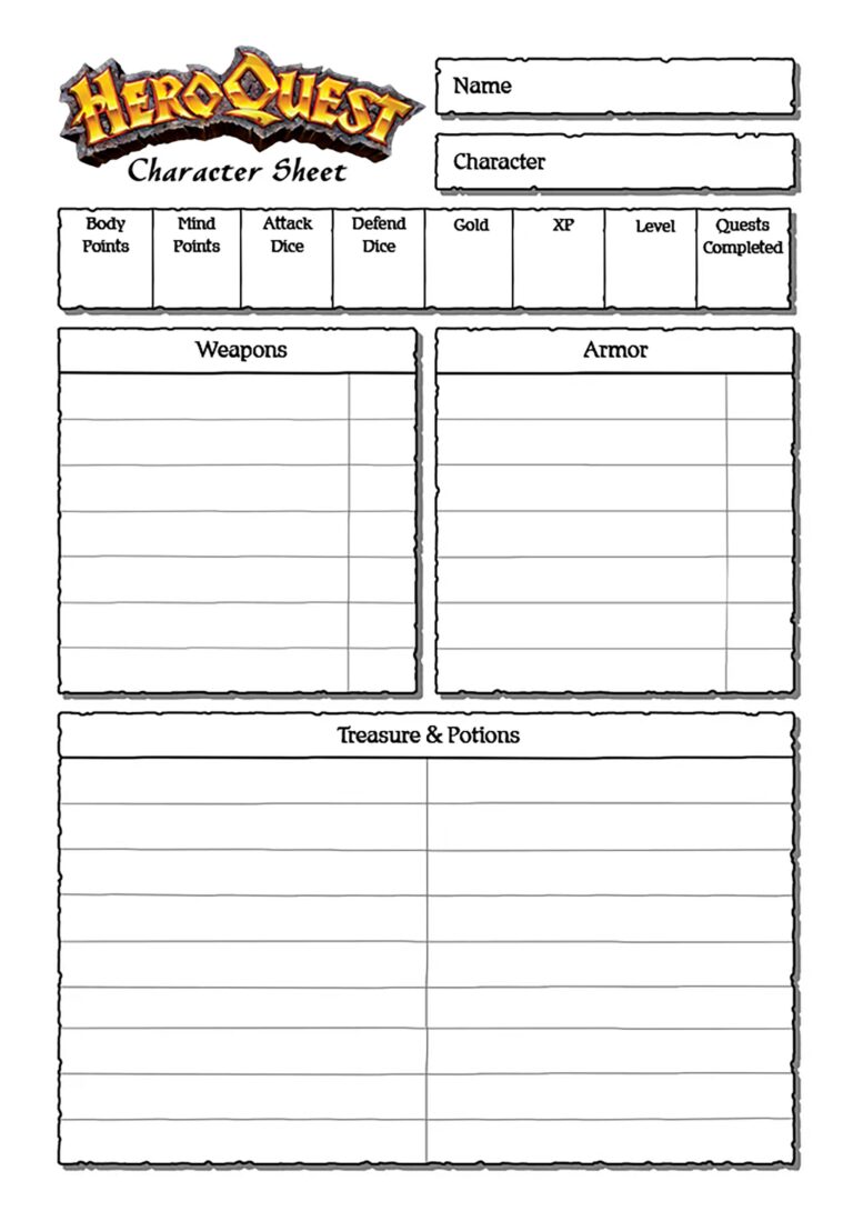 Digital Editable Heroquest Character Sheet PDF For Smart Phones Laptops Etsy Israel