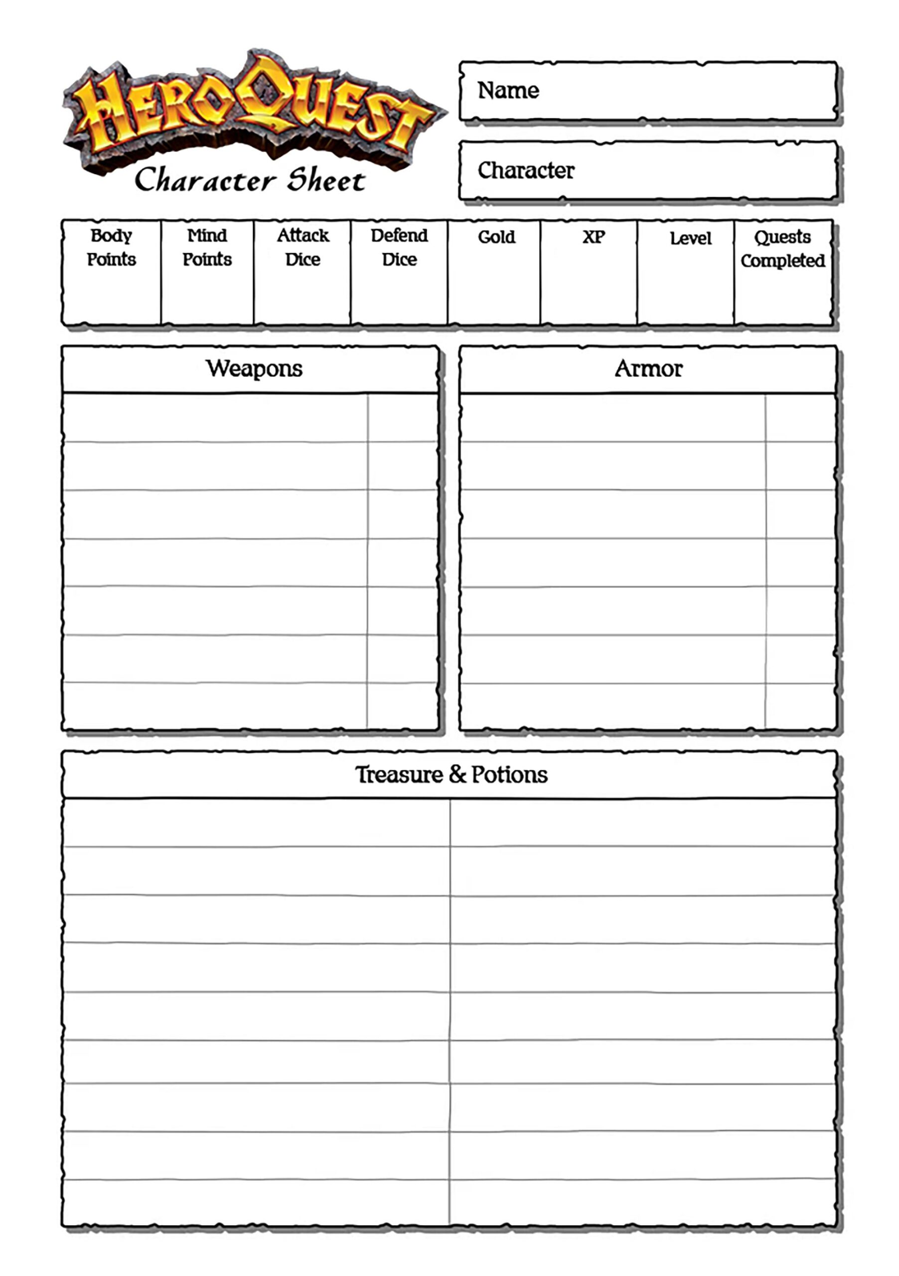 Digital Editable Heroquest Character Sheet PDF For Smart Phones Laptops Etsy Israel