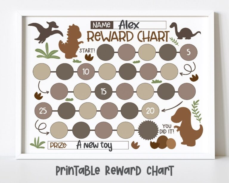 Dinosaur Reward Chart For Kids Printable Sticker Chart instant Download Etsy