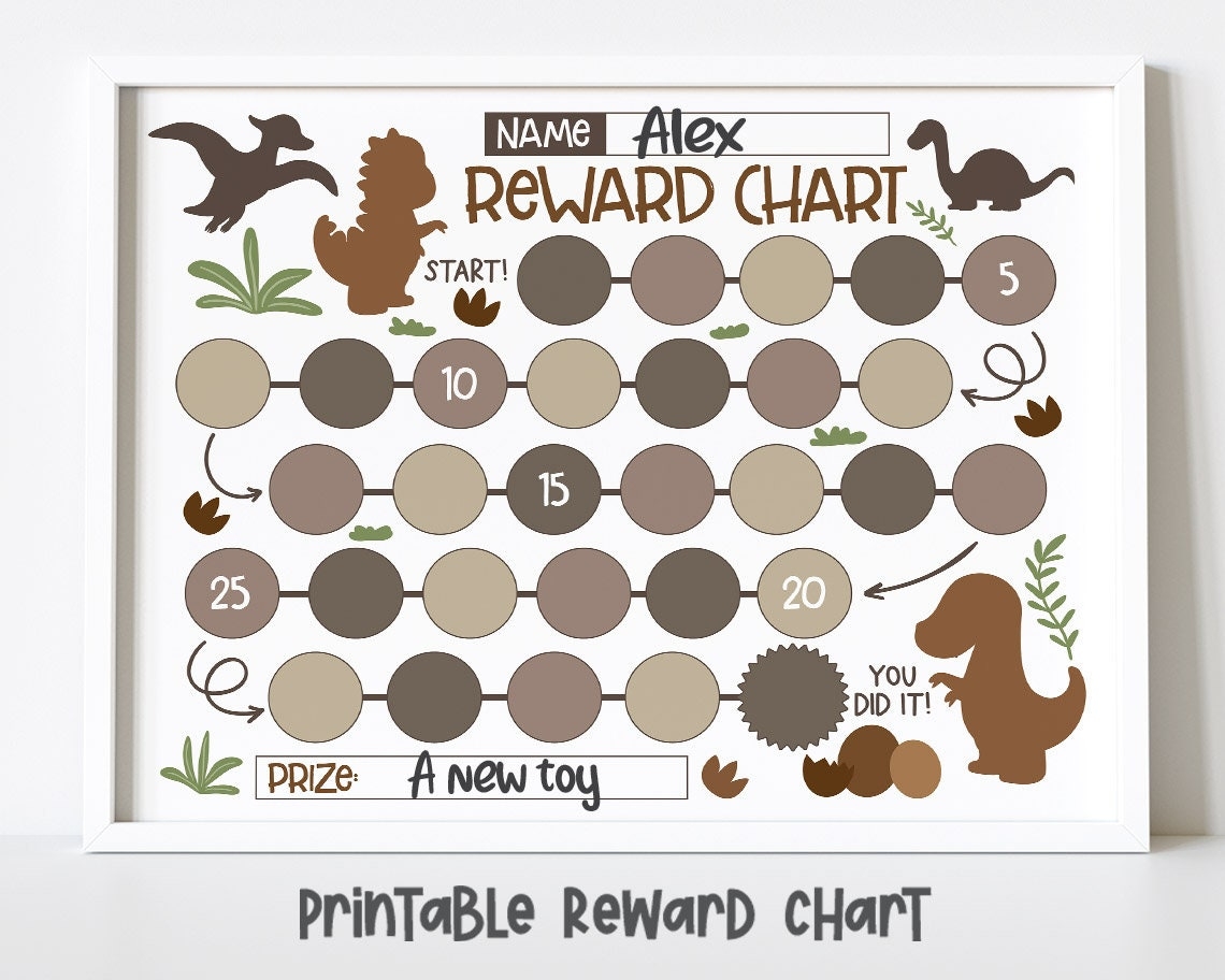 Dinosaur Reward Chart For Kids Printable Sticker Chart instant Download Etsy