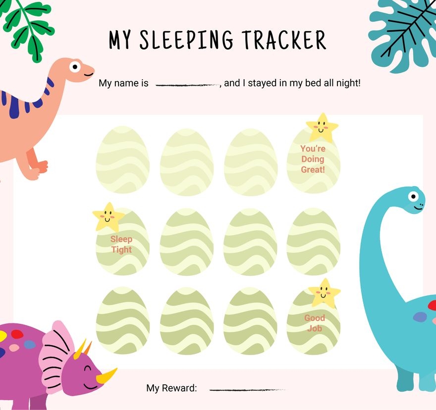 Dinosaur Sticker Sleeping Chart In PDF Illustrator Download Template