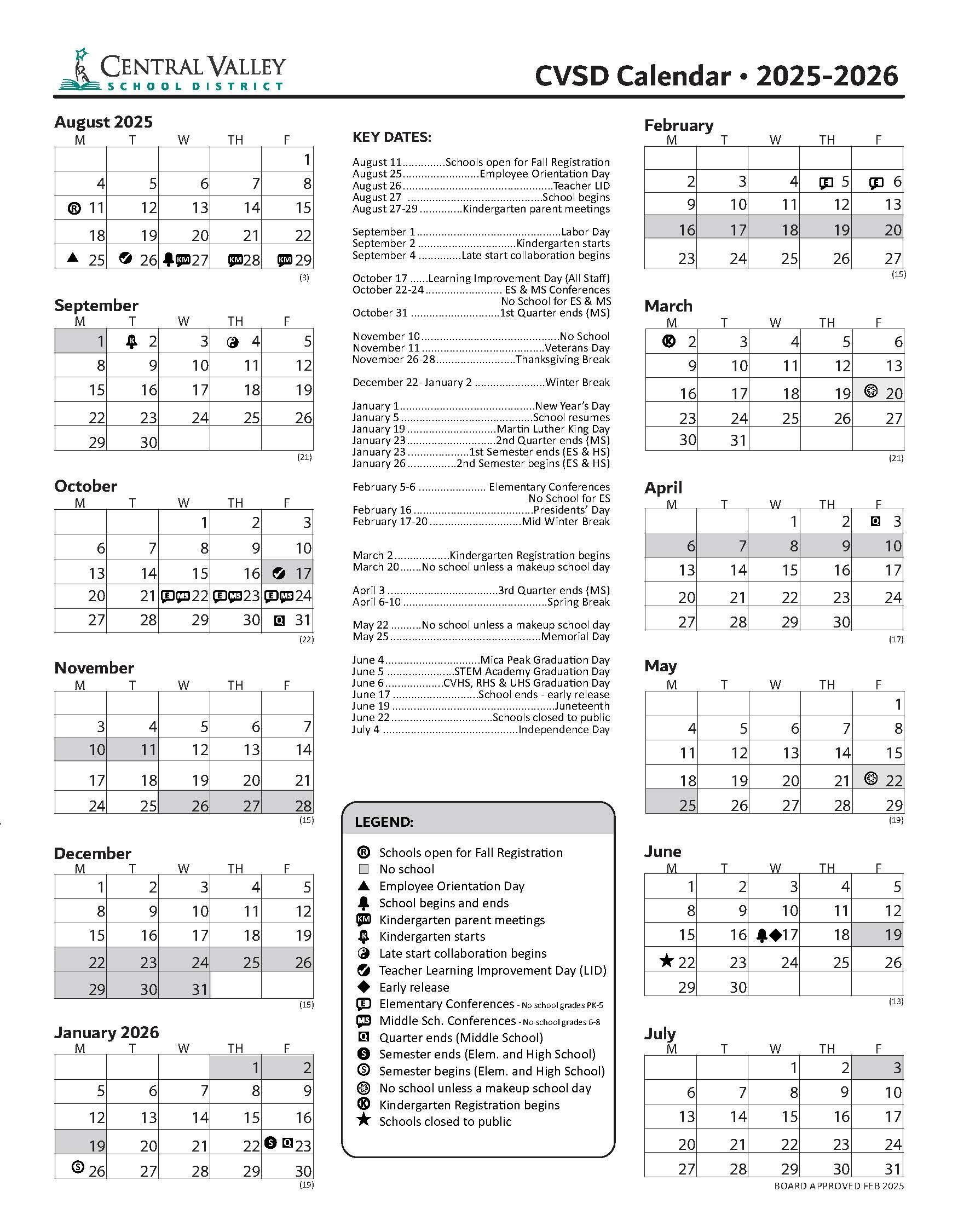 Free Printable School Calendar 25-26