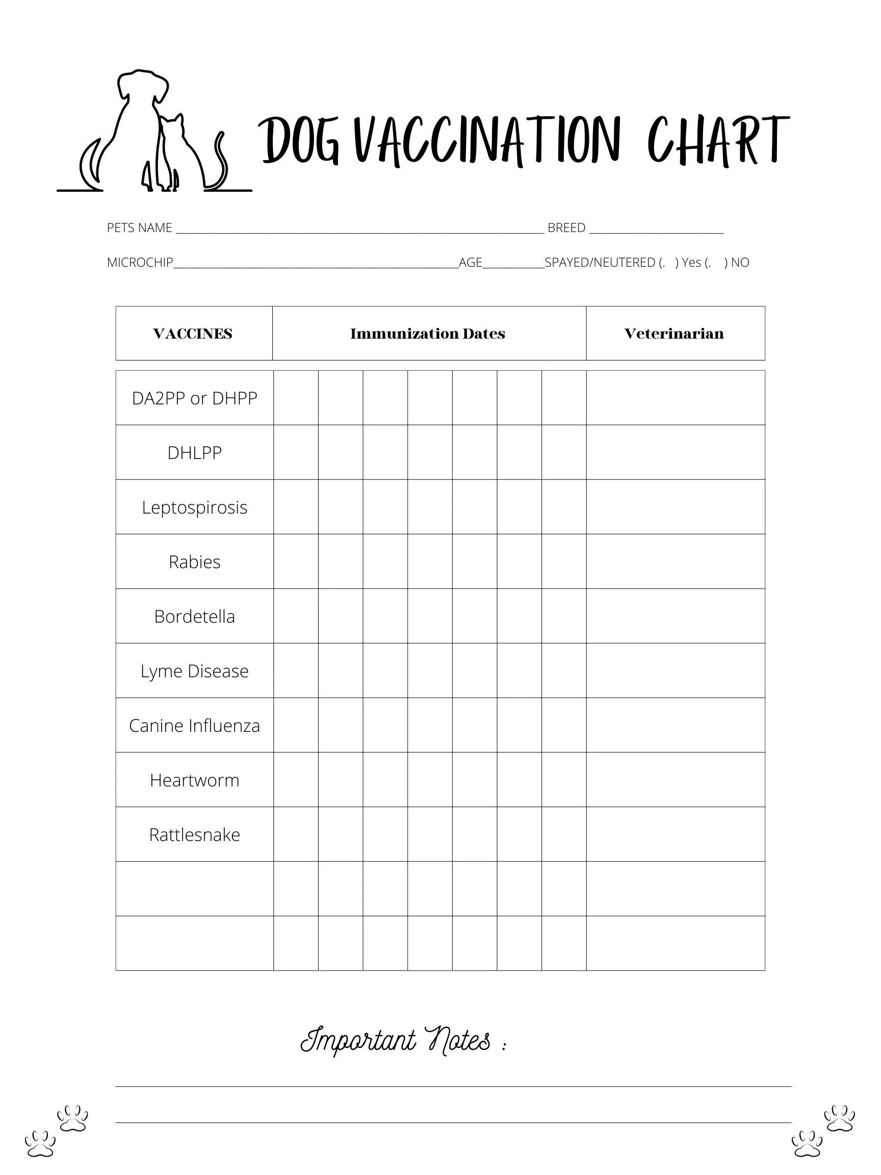 Dog Health Record Printable Printable Party Favors