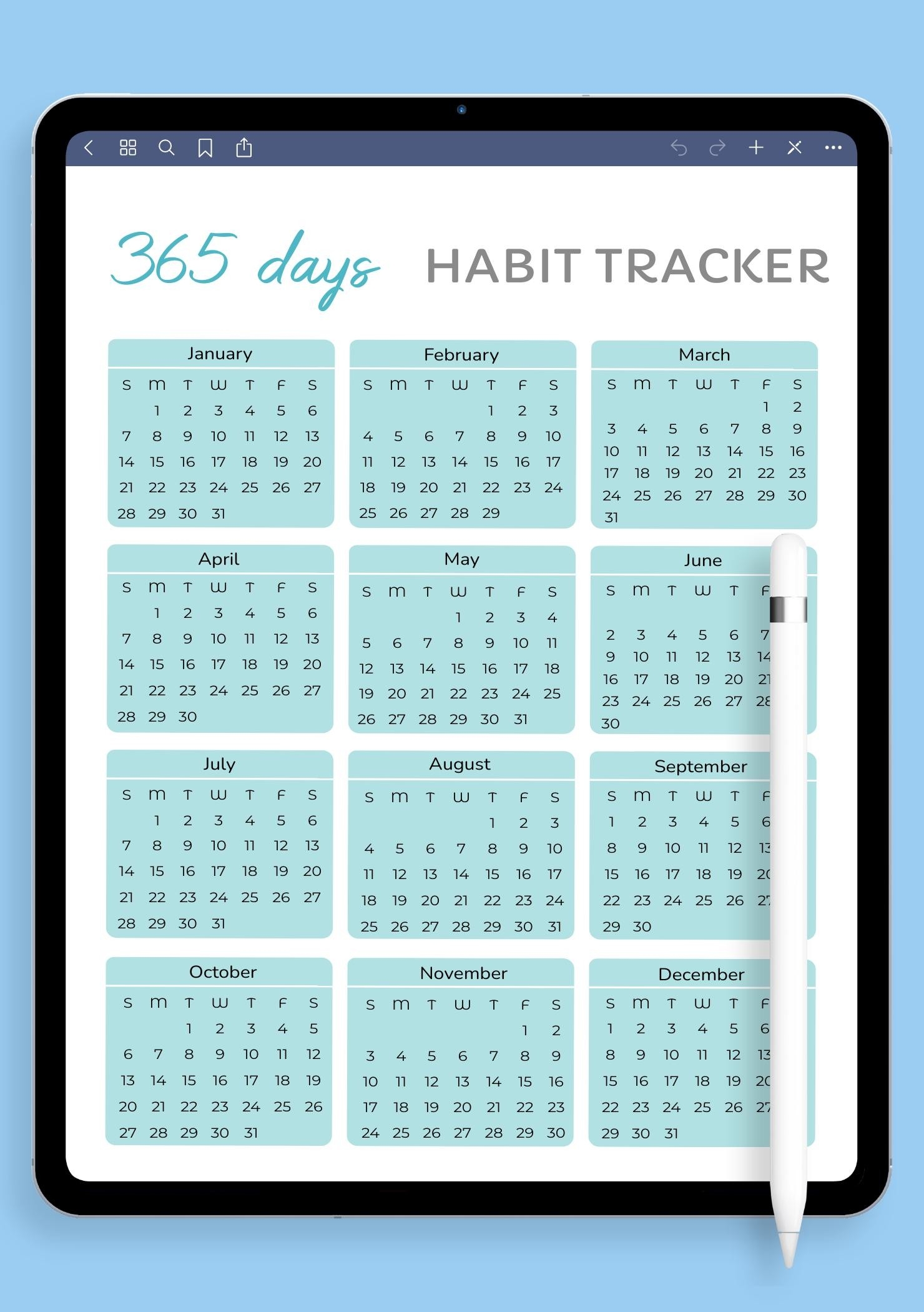 Download Printable 365 Days Habit Tracker Template PDF