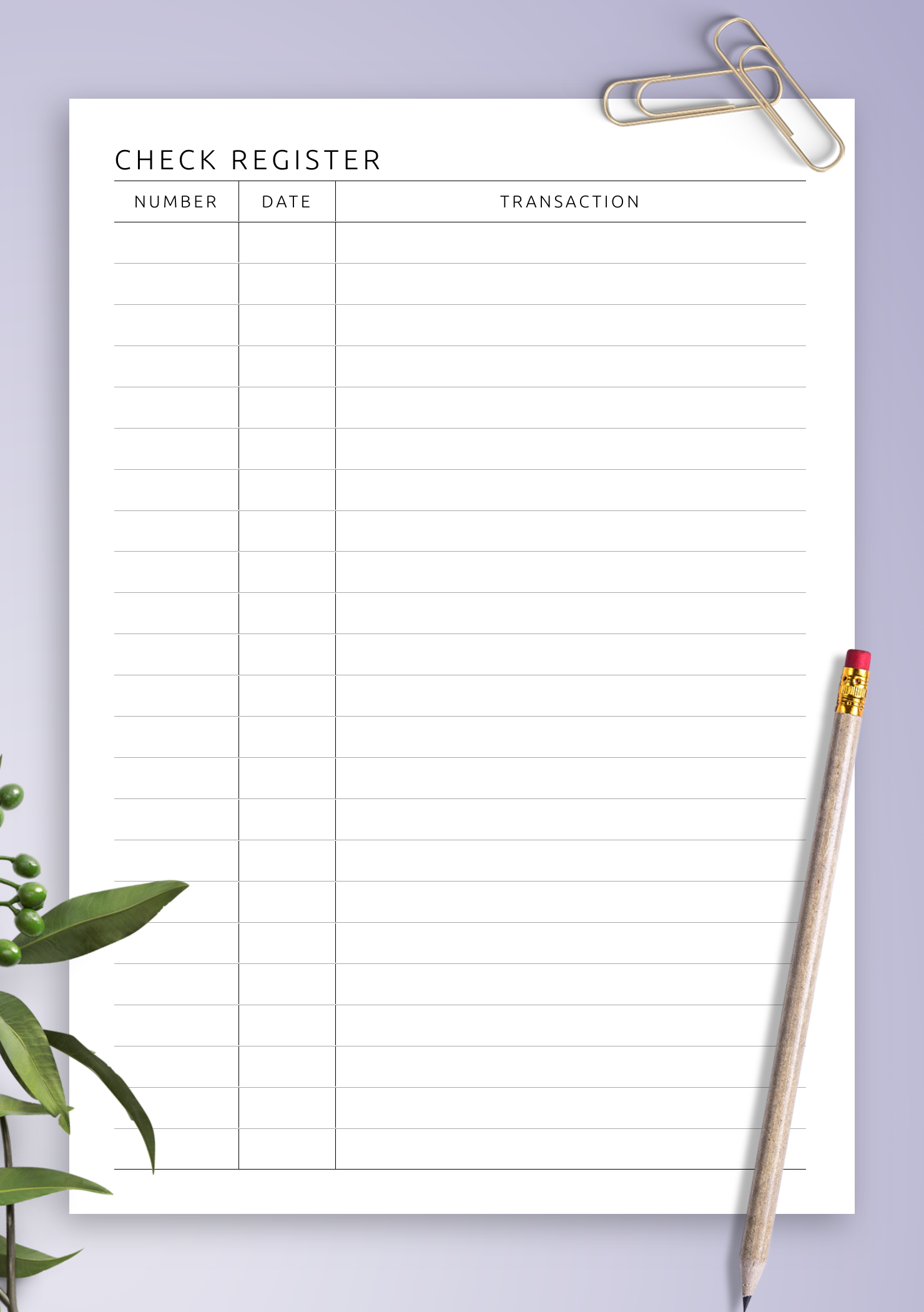 Download Printable Checkbook Register And Withdrawal Template PDF