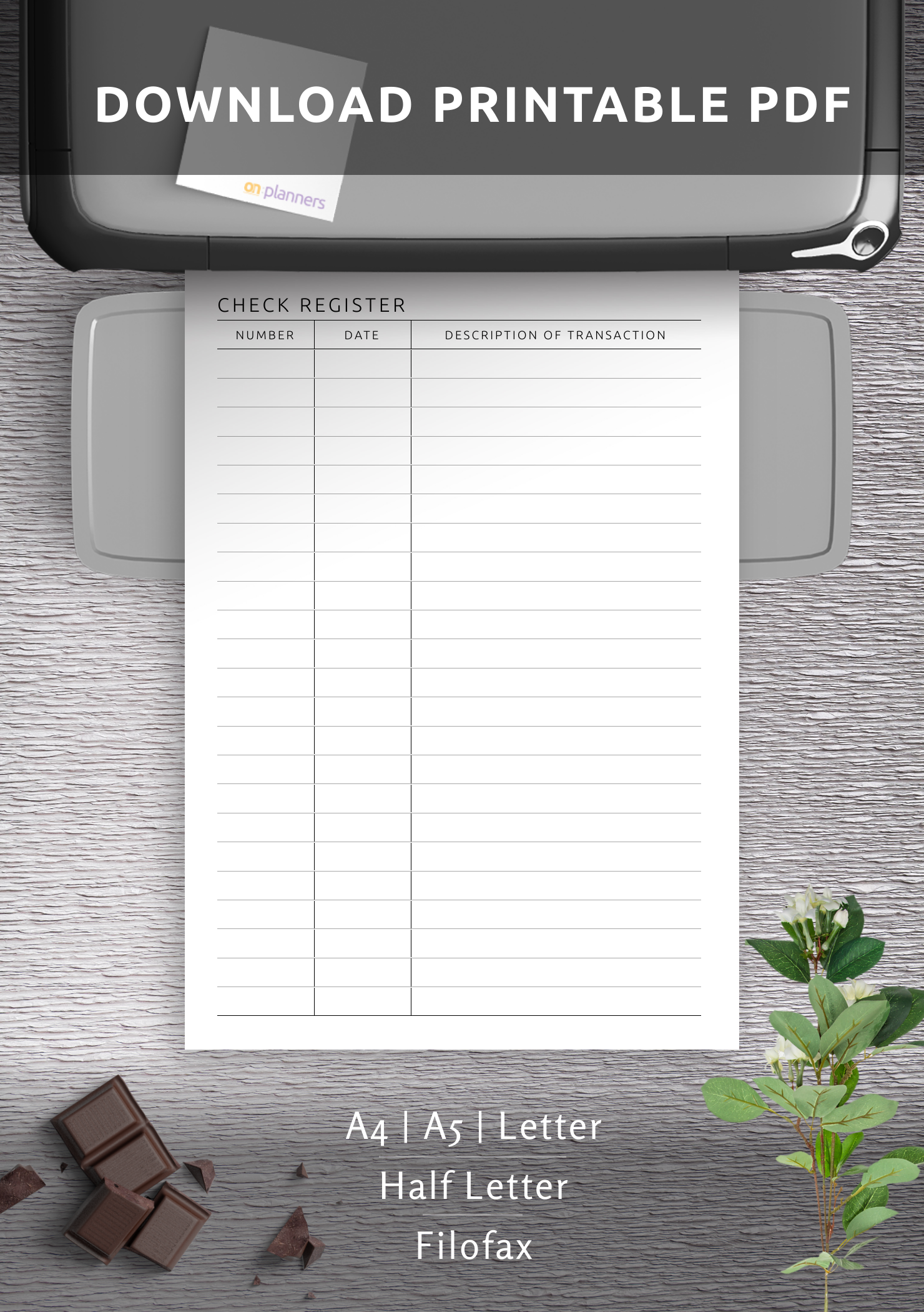 Download Printable Checkbook Register Template PDF