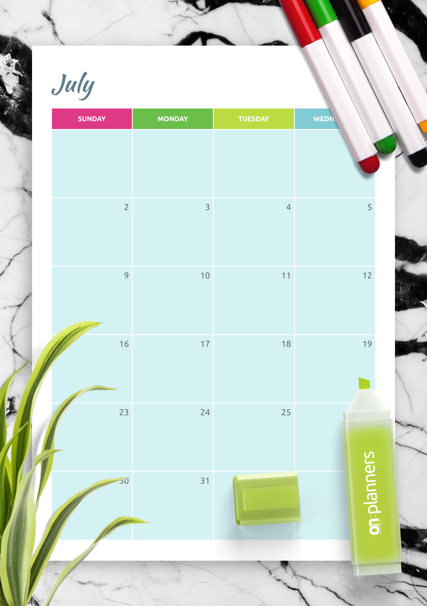 Download Printable Colorful Monthly Calendar PDF