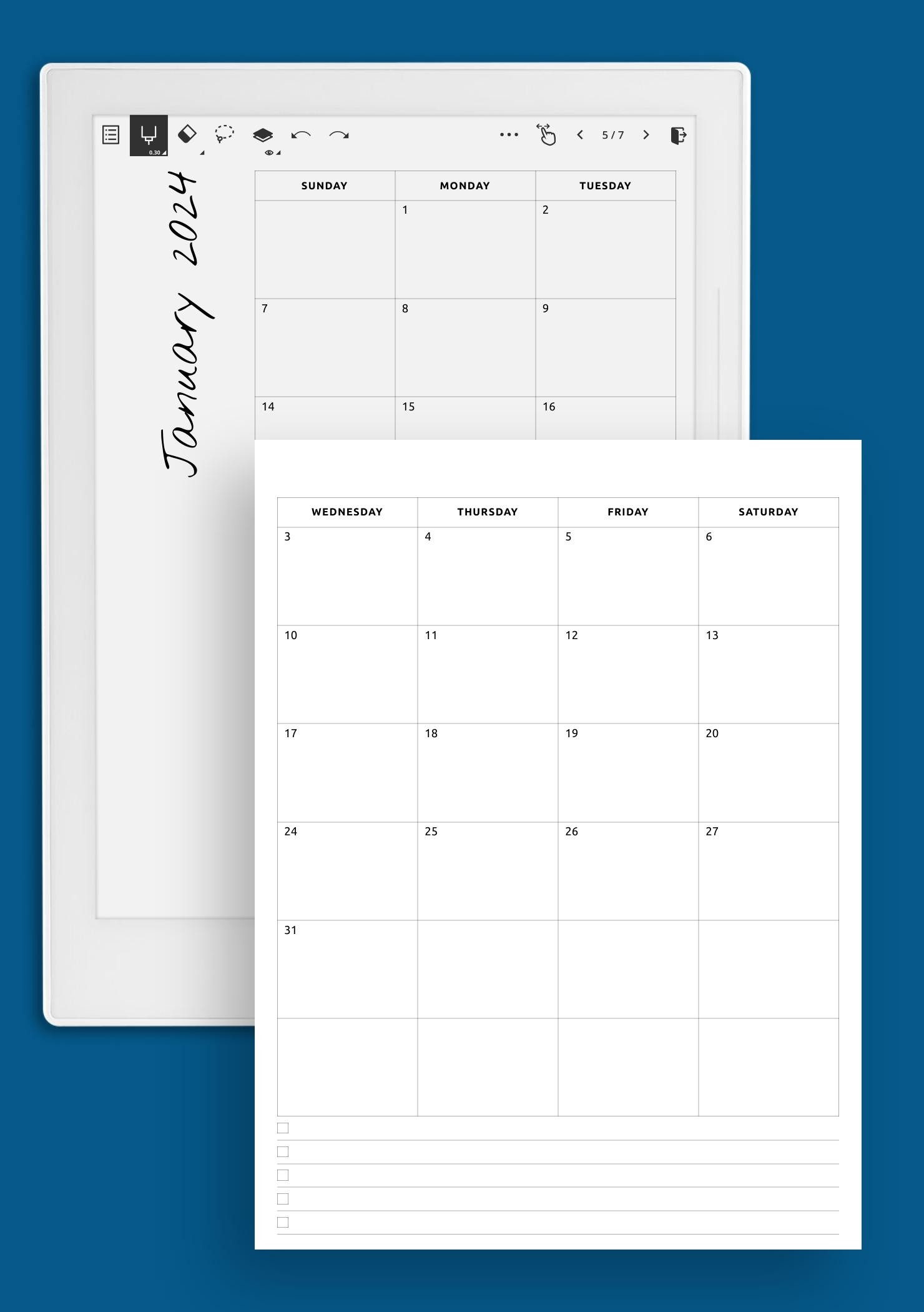 Printable Pocket Monthly Calendar