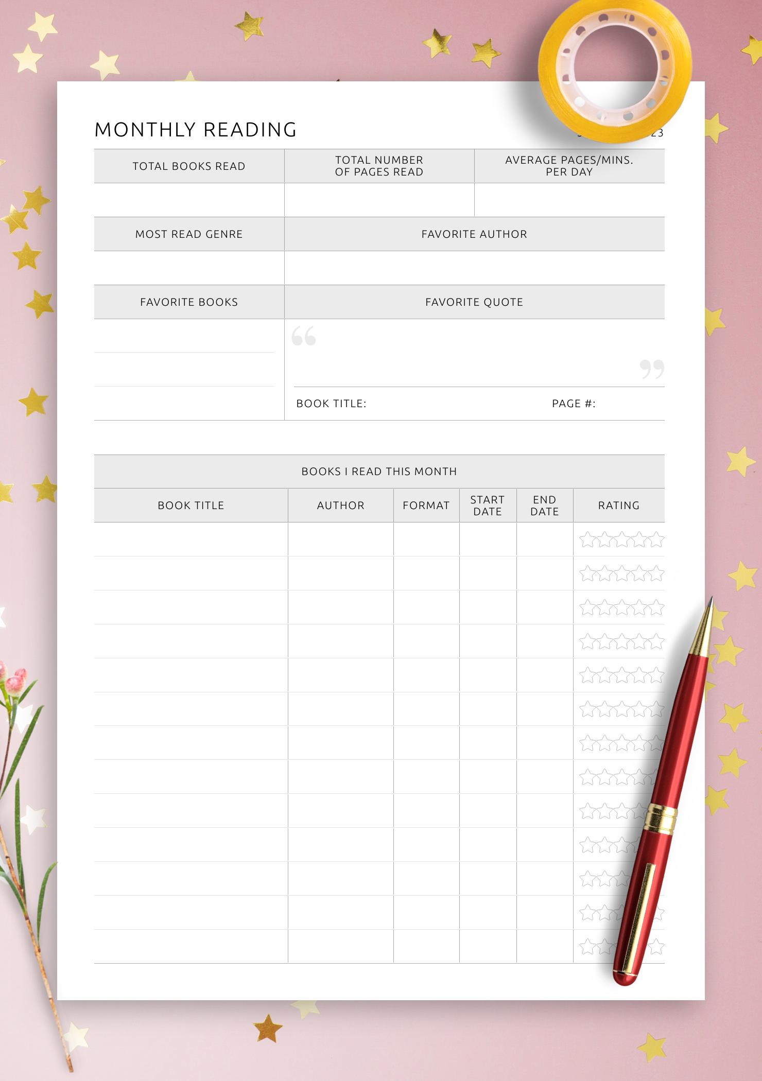 Download Printable Monthly Reading PDF