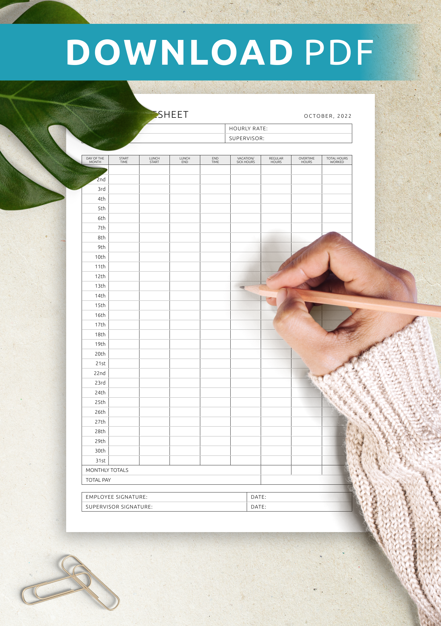 Free Printable Monthly Time Sheets Pdf