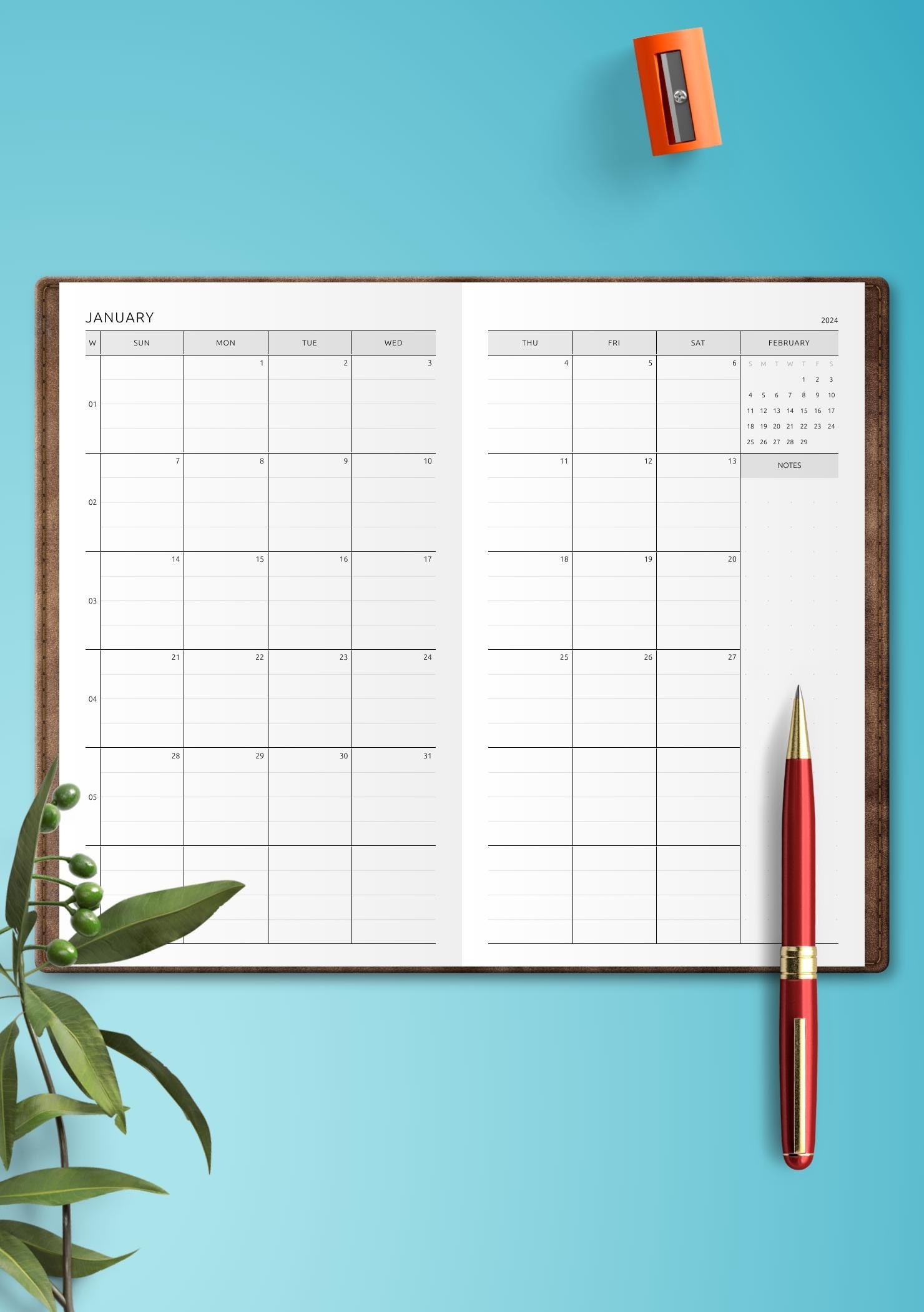 Download Printable Two Page Lined Monthly Calendar PDF Download Printable Two Page Lined Monthly Calendar PDF