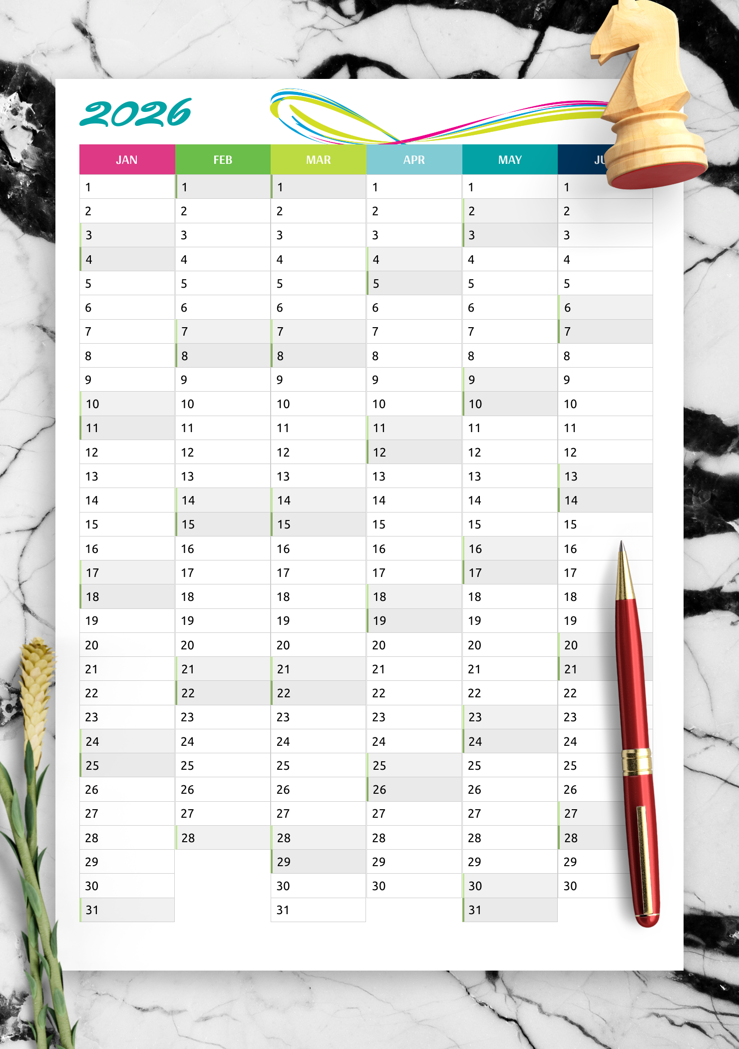 Download Printable Two Pages Vertical Calendar PDF