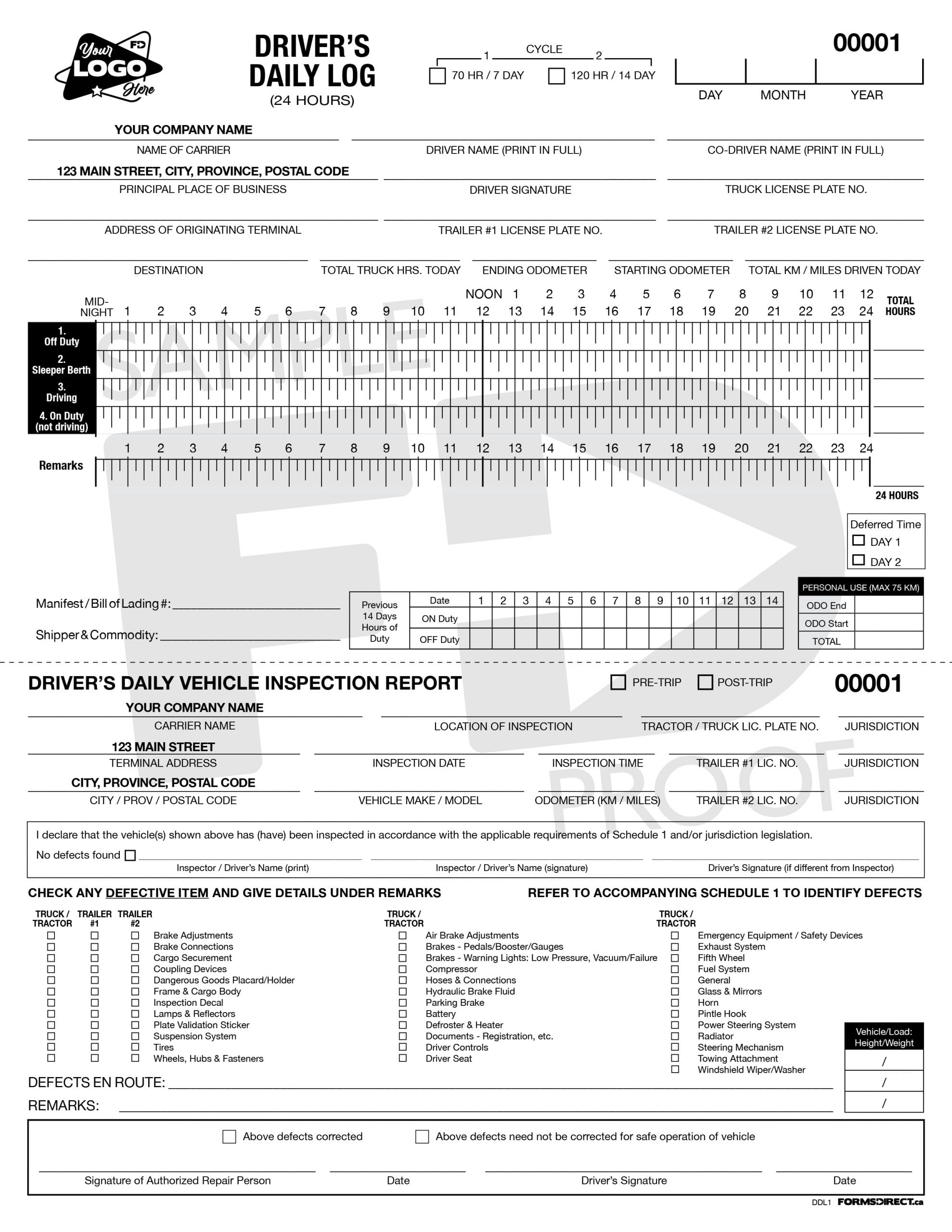 Driver s Daily Log DDL1 NCR Custom Form Template Forms Direct