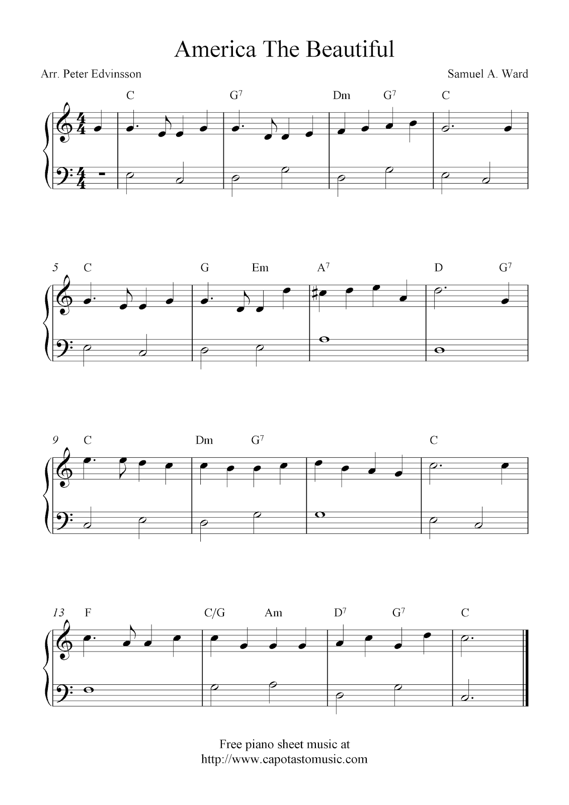 Easy Sheet Music For Beginners Free Beginners Sheet Music For Piano America The Beautiful