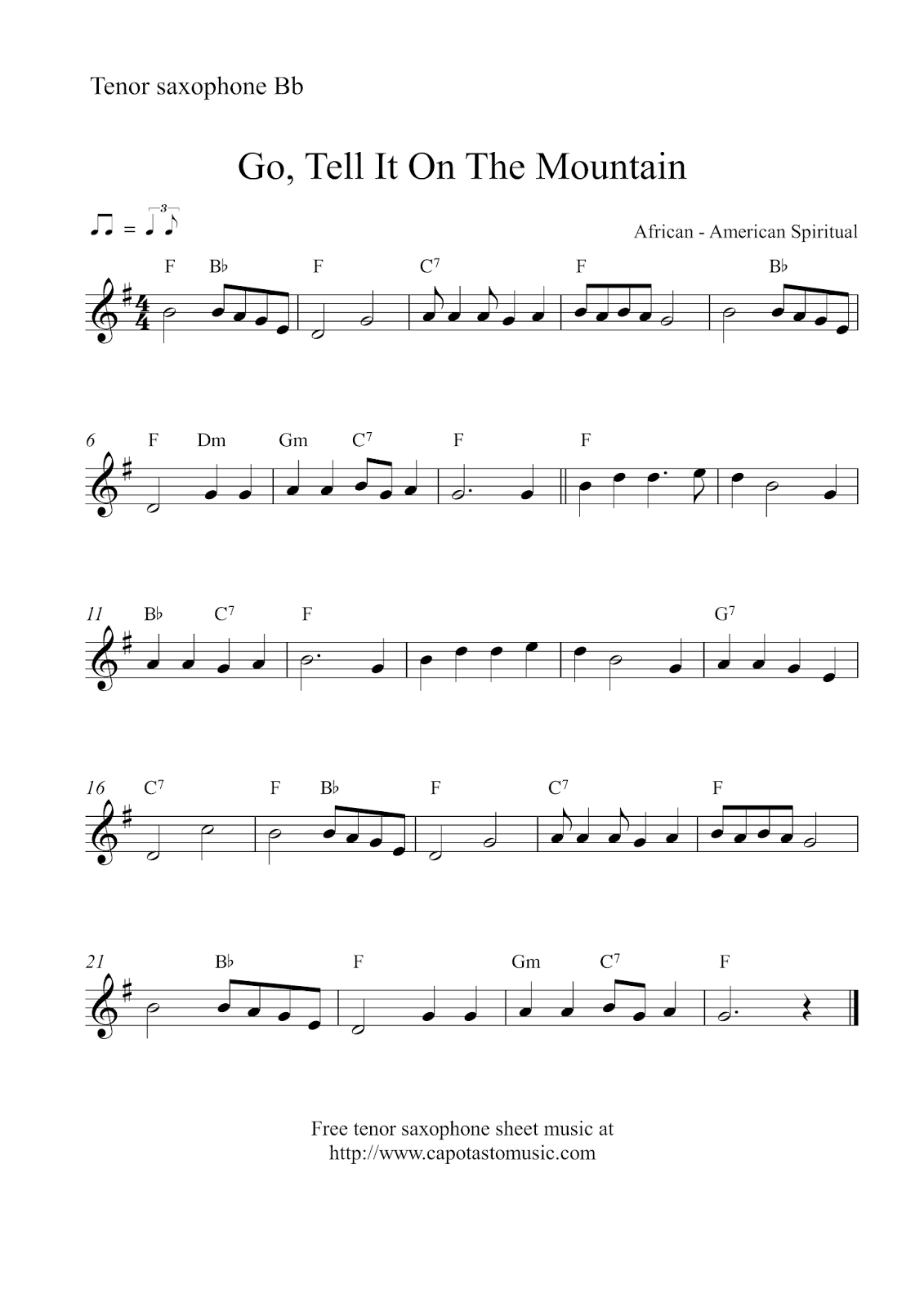Easy Sheet Music For Beginners Free Christmas Tenor Saxophone Sheet Music Go Tell It On The Mountain