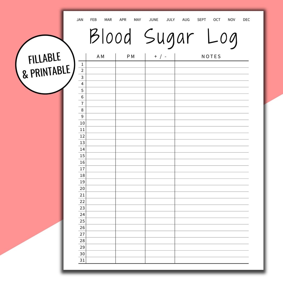 Editable U0026 Printable Blood Sugar Log Blood Sugar Reading Blood Glucose Tracker Diabetic Log Medical Journal Planner Printout Etsy