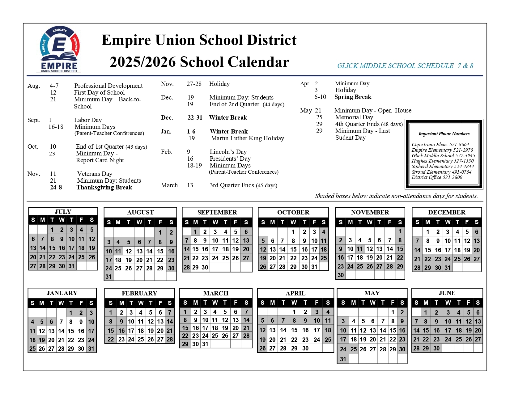 Empire Union School District EUSD Calendar 25 26 Revised Pdf EduCounty