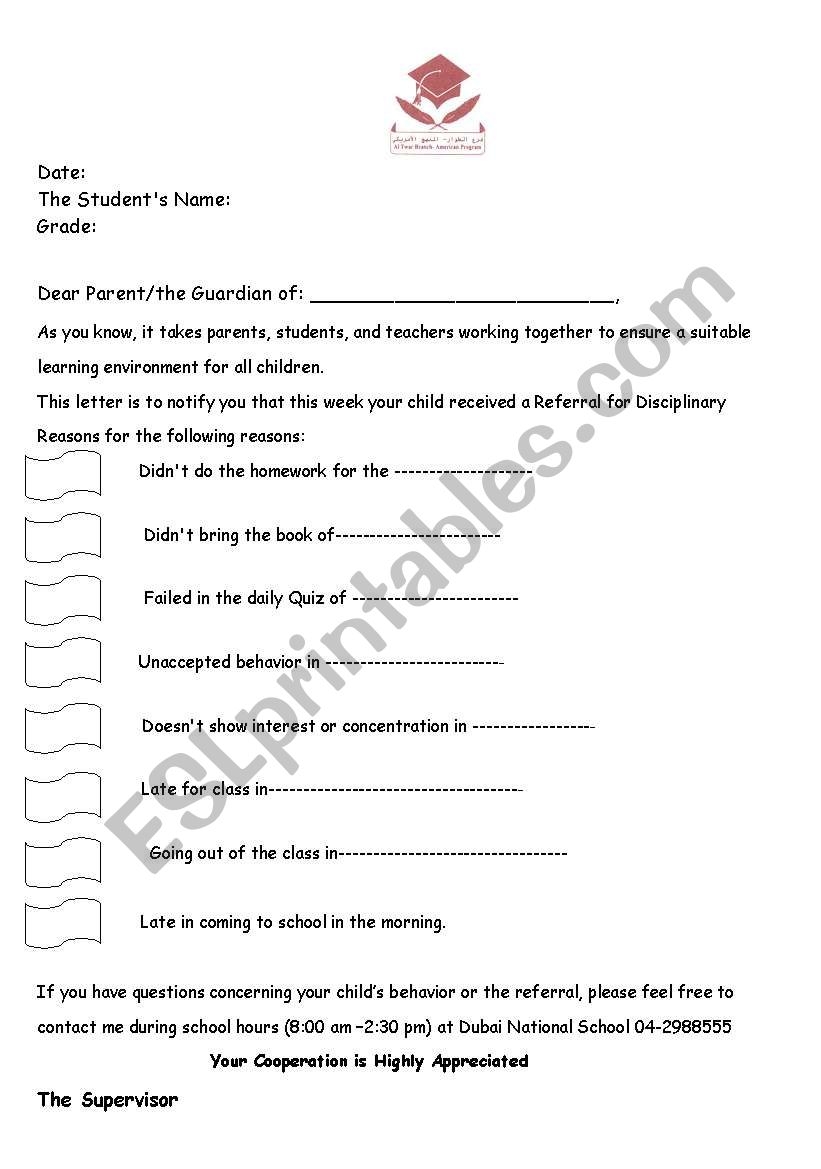 English Worksheets Detention