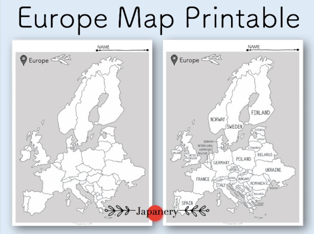 Europe Map Printable Etsy